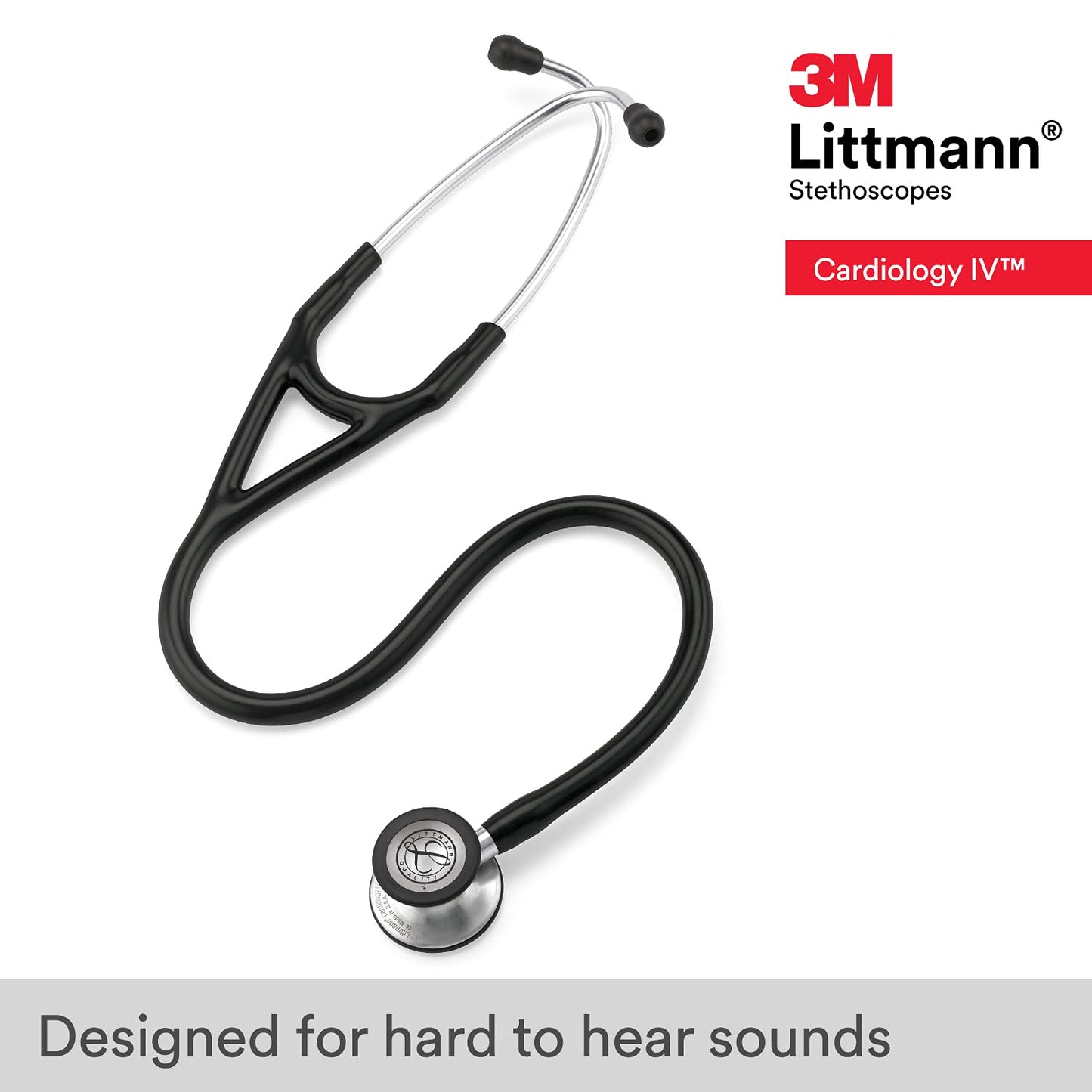 3M™ Littmann® Cardiology IV™ Stethoscope, Standard-Finish Chestpiece, Black Tube, 27 inch, 6152