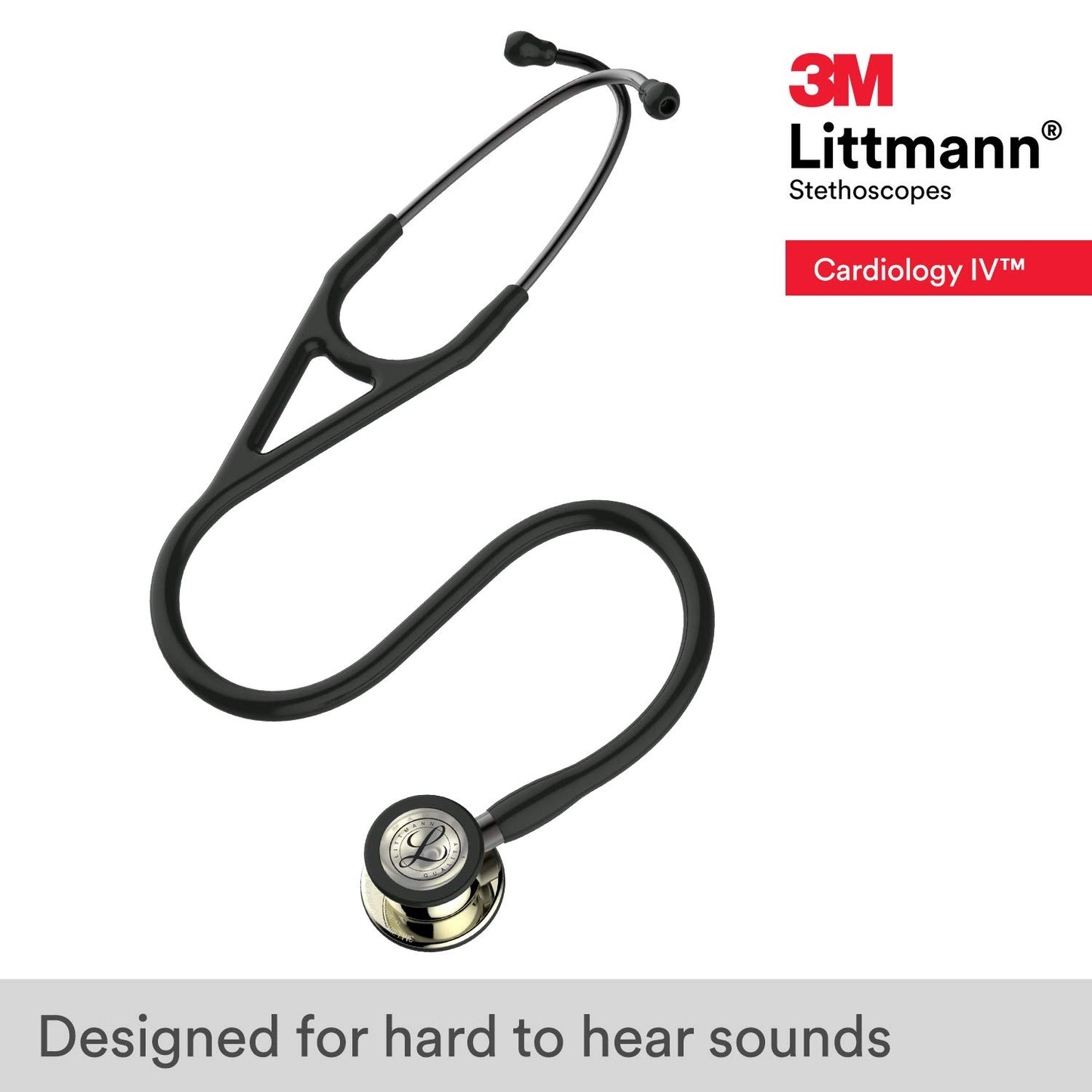 3M™ Littmann® Cardiology IV™ Stethoscope, Champagne-Finish Chestpiece, Black Tube, 27 inch, 6179