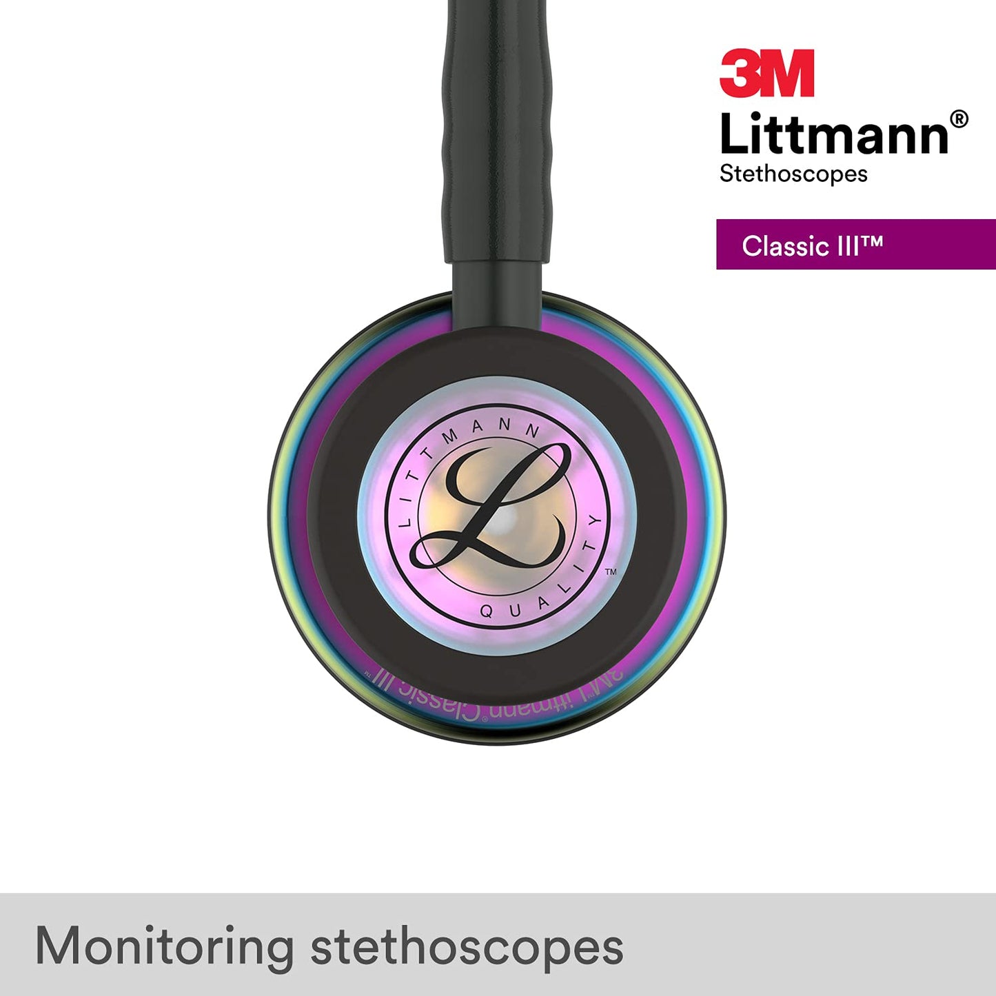 3M™ Littmann® Classic III™ Monitoring Stethoscope, Rainbow-Finish Chestpiece, black stem and headset, Black Tube,27 in,5870