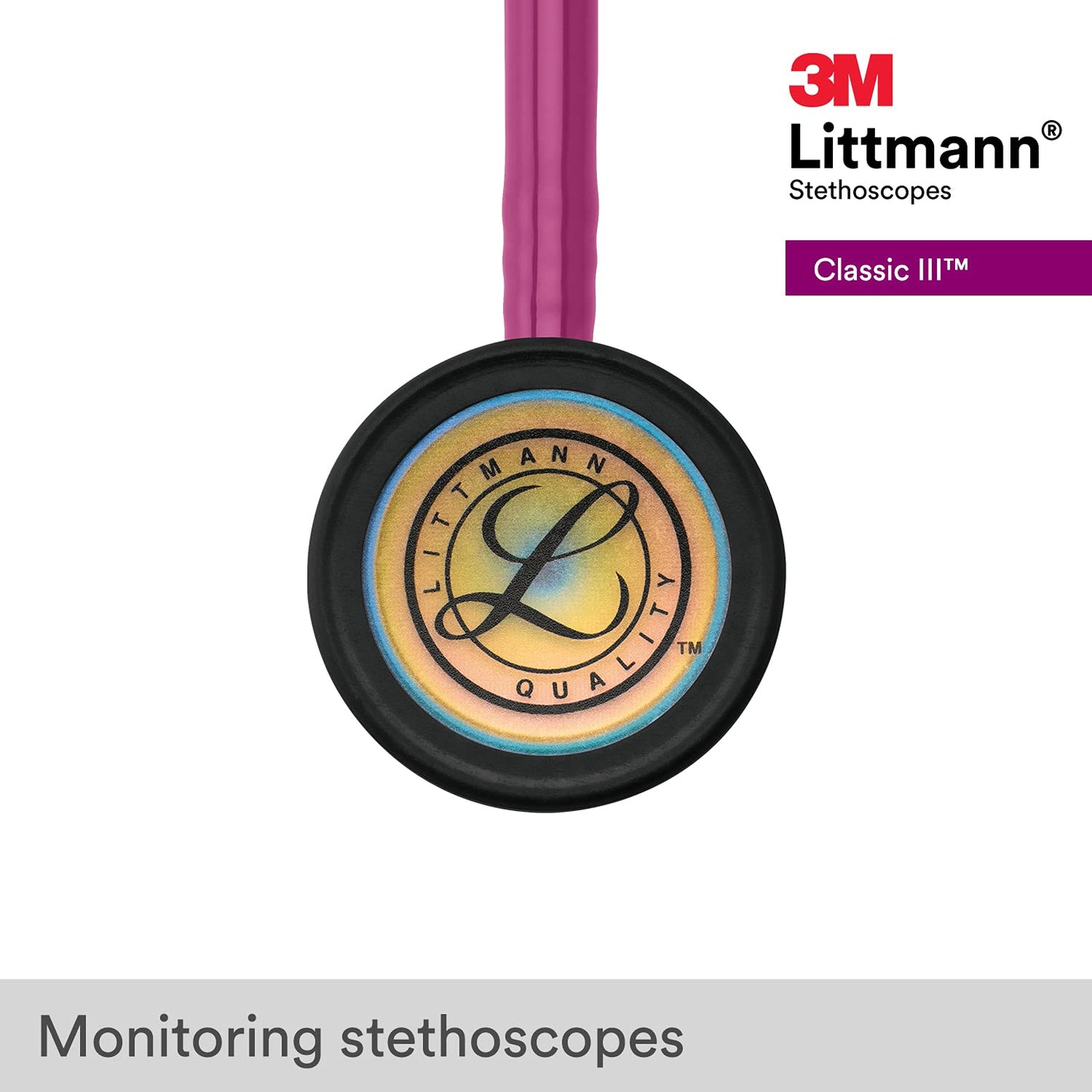 3M™ Littmann® Classic III™ Monitoring Stethoscope, Rainbow-Finish, Raspberry Tube, 27 in, 5806