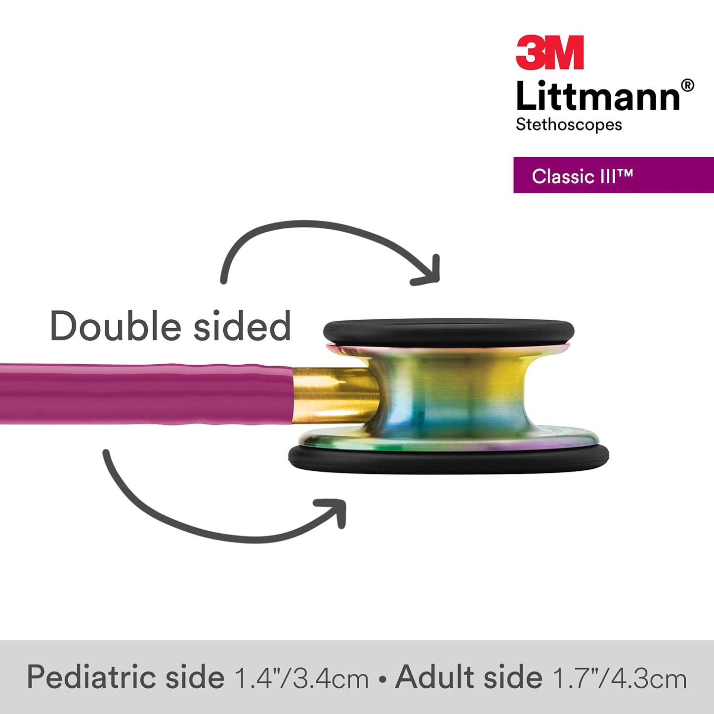 3M™ Littmann® Classic III™ Monitoring Stethoscope, Rainbow-Finish, Raspberry Tube, 27 in, 5806
