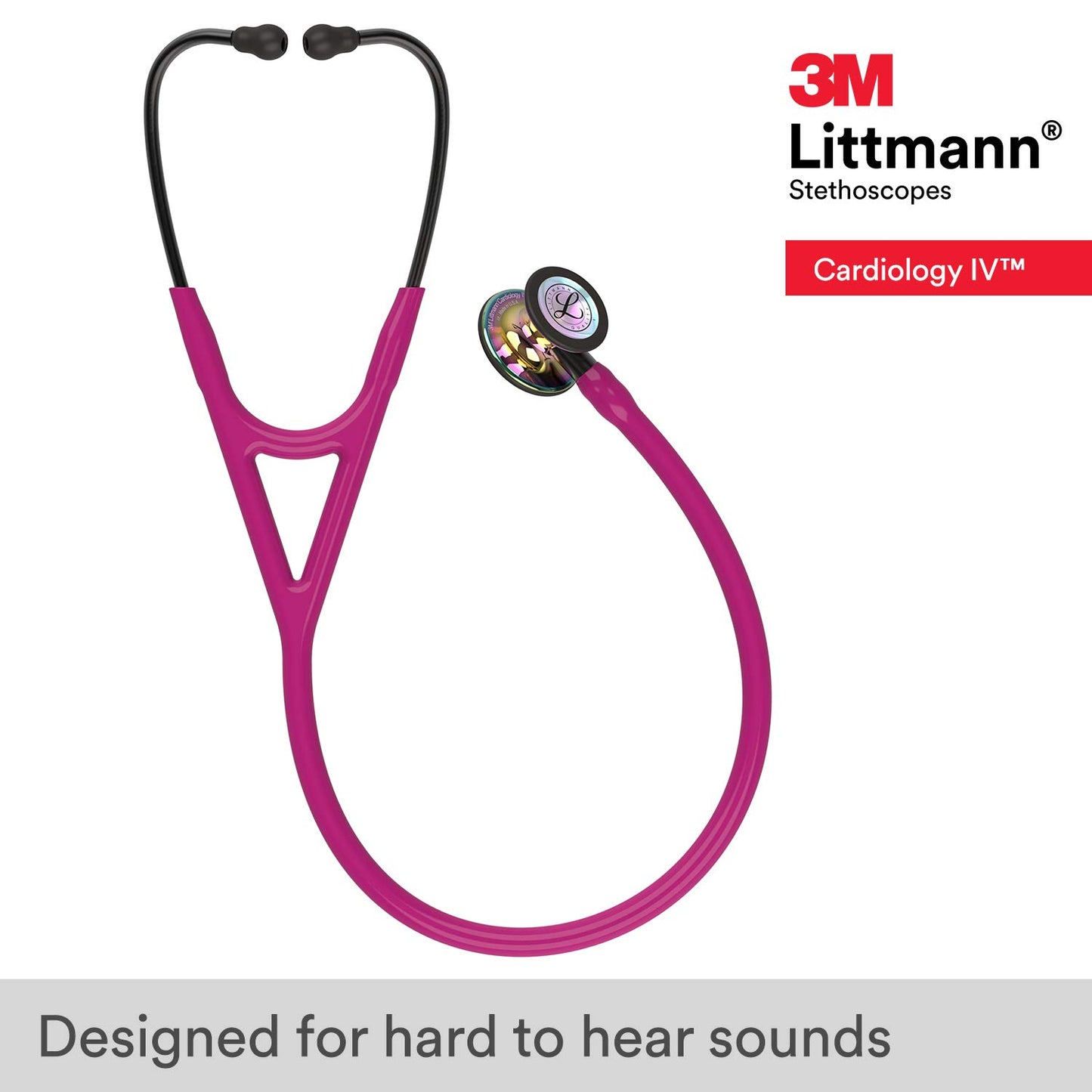 3M™ Littmann® Cardiology IV™ Diagnostic Stethoscope, High Polish Rainbow-Finish Chestpiece, Raspberry Tube,  Smoke Stem and Smoke Headset, 27 inch, 6241