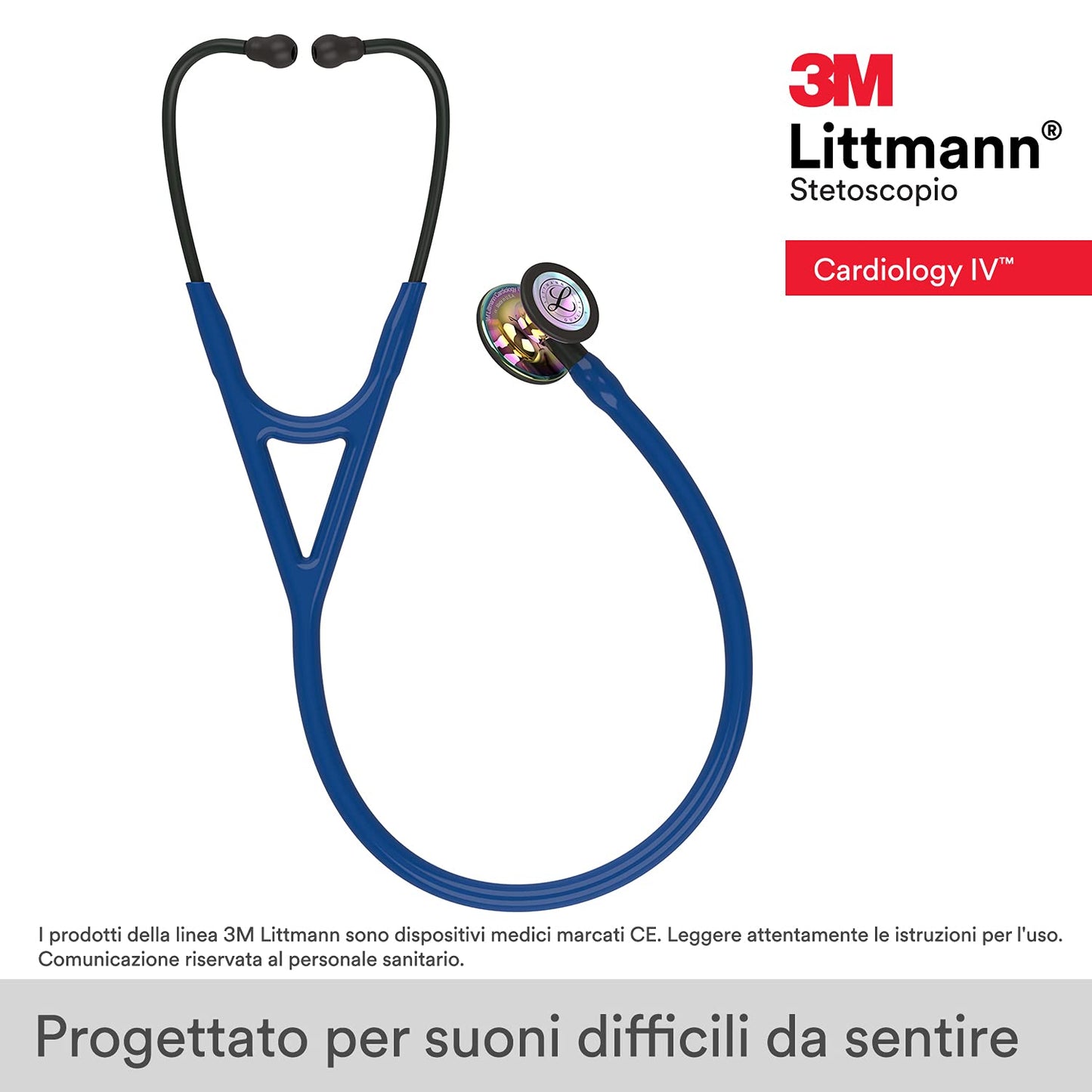 3M™ Littmann® Cardiology IV™ Diagnostic Stethoscope, High Polish Rainbow-Finish Chestpiece, Navy Tube,  Black Stem and Black Headset, 27 inch, 6242