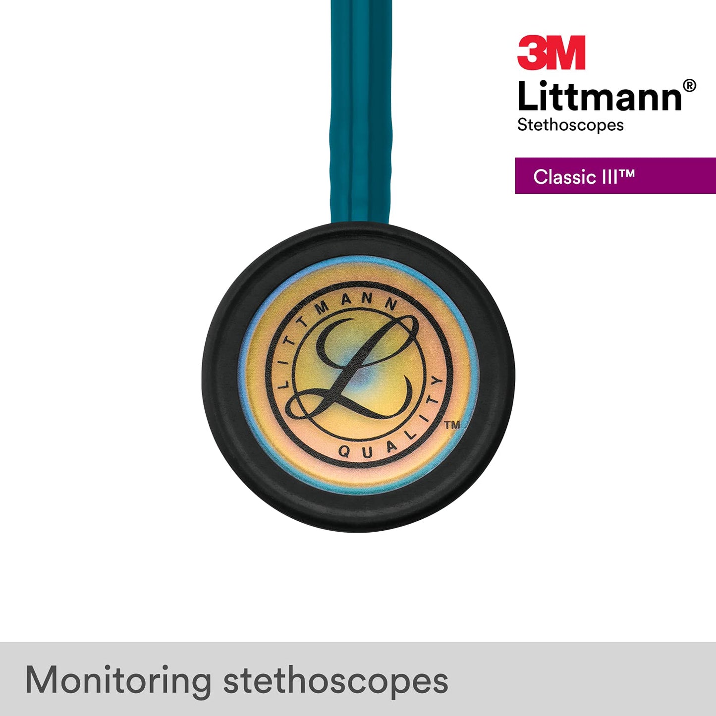 3M™ Littmann® Classic III™ Monitoring Stethoscope, Rainbow-Finish, Caribbean Blue Tube, 27 in, 5807