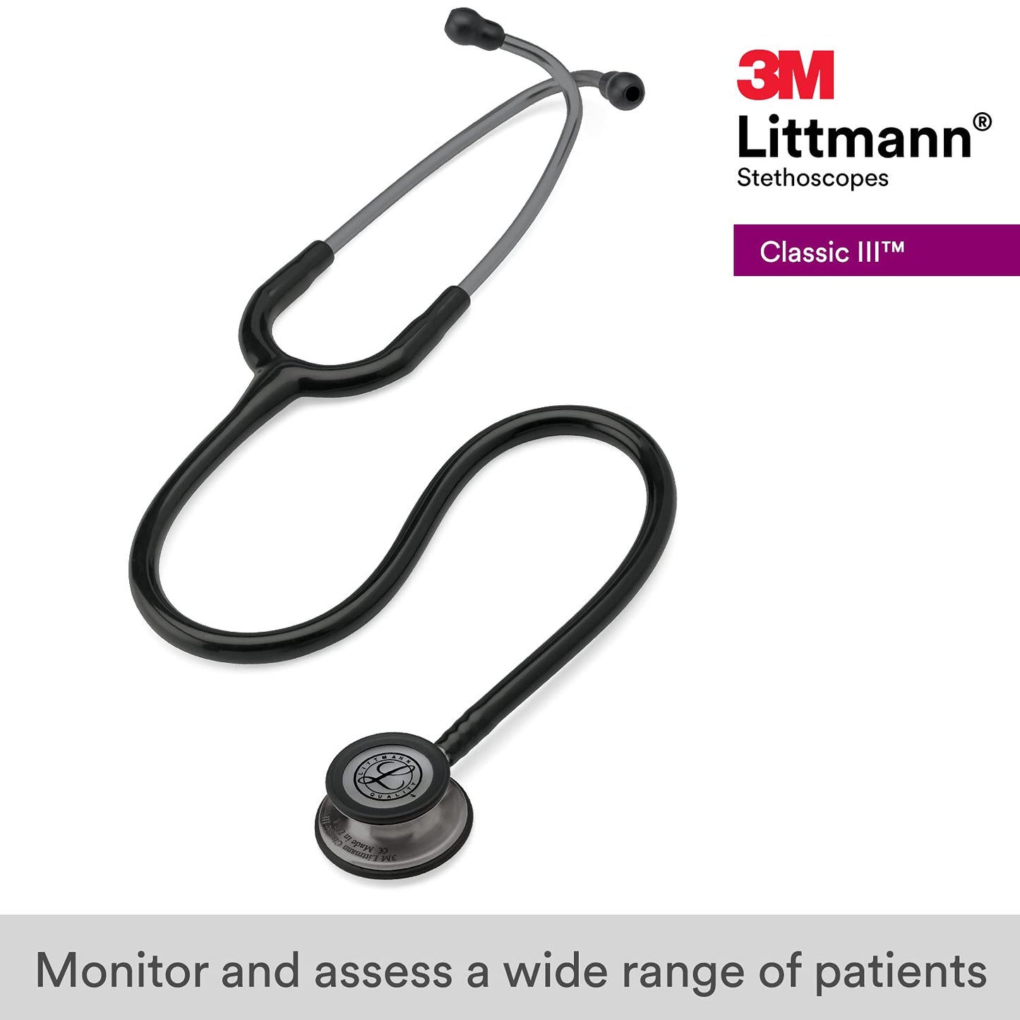 3M™ Littmann® Classic III™ Monitoring Stethoscope, Smoke-Finish, Black Tube, 27 in, 5811