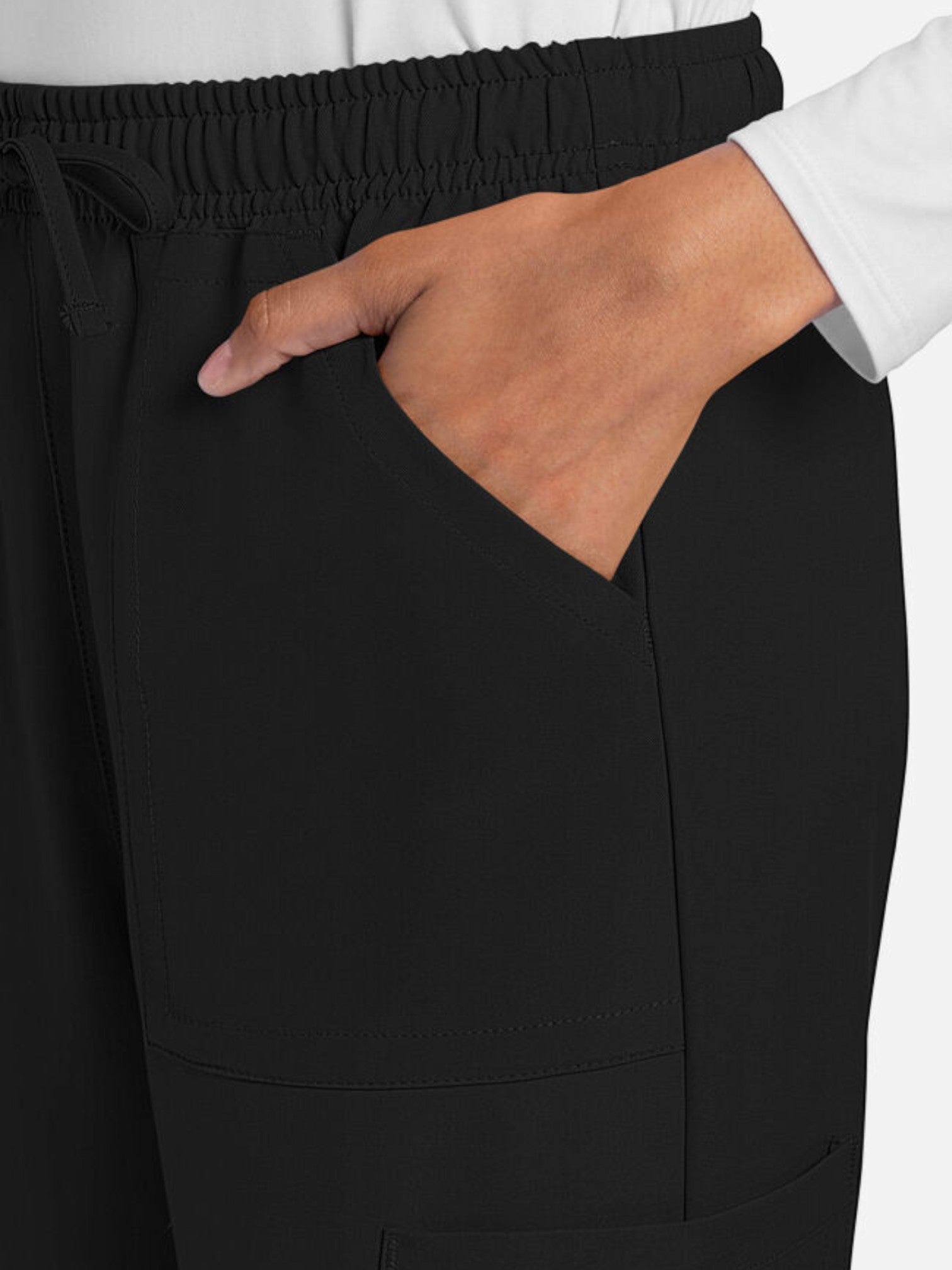 V-Neck Top | Straight Leg Pant 6 Pocket Women's Scrub Set#Color_
Black