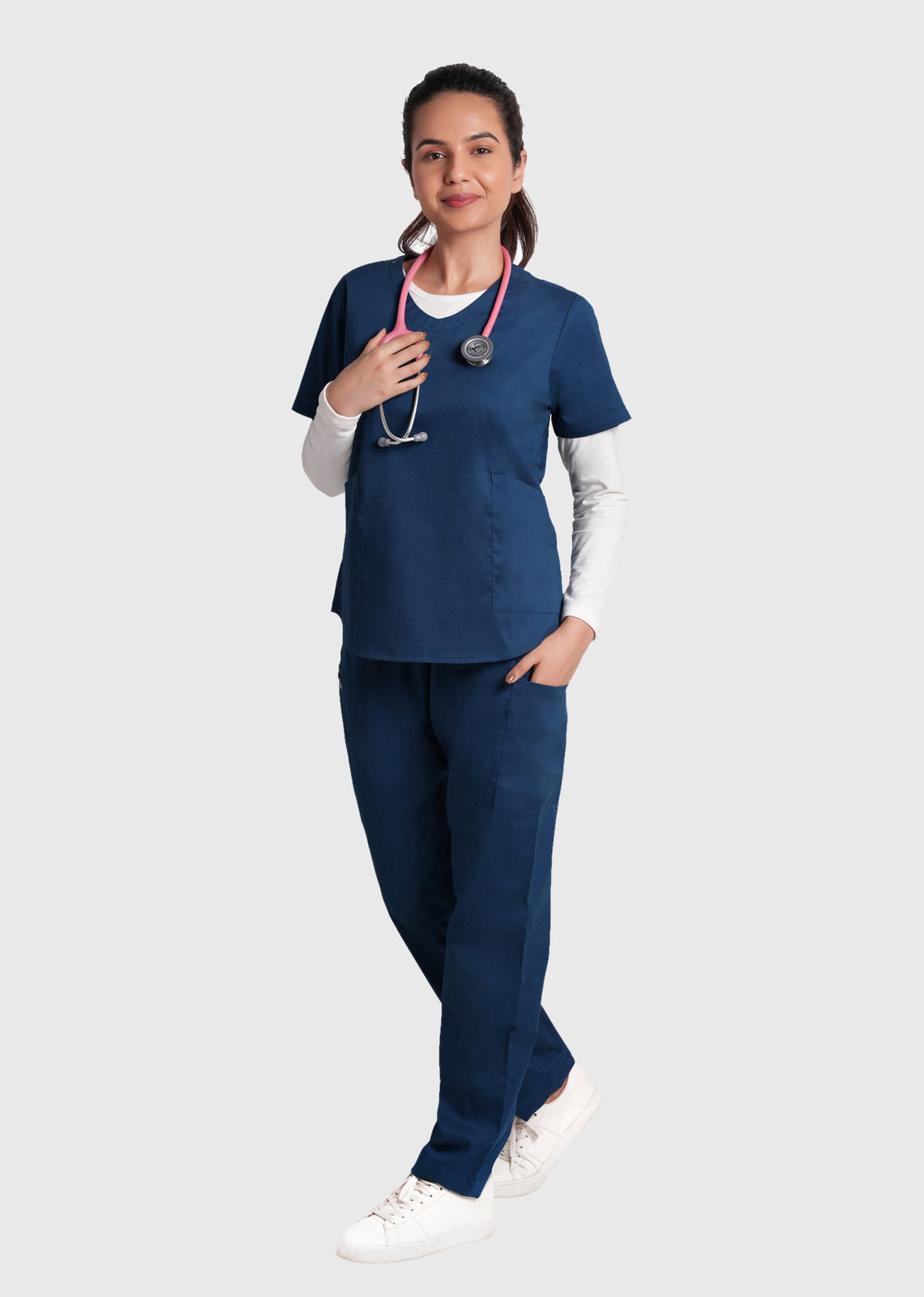 Scrub Set - Women's Cotton V Neck Top | Straight Pant | 6 Pockets#Color_Air Blue