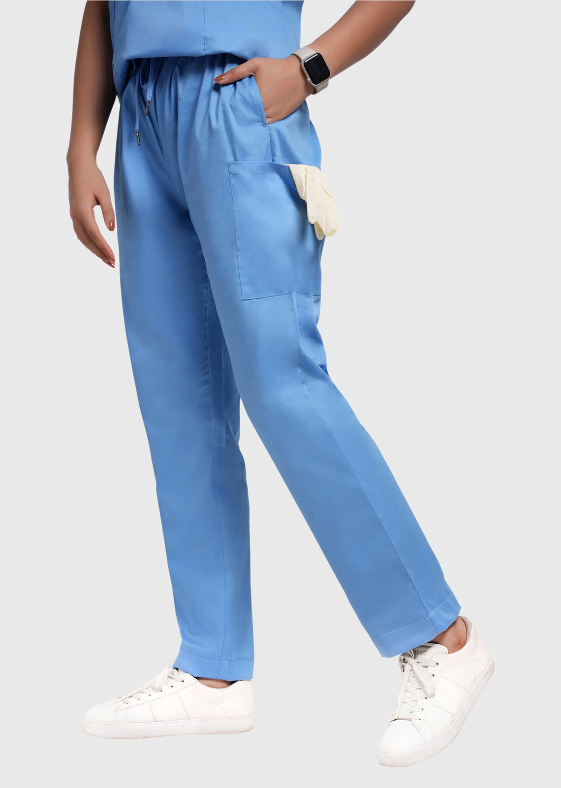 Scrub Set - Women's Cotton V Neck Top | Straight Pant | 6 Pockets#Color_Ceil Blue