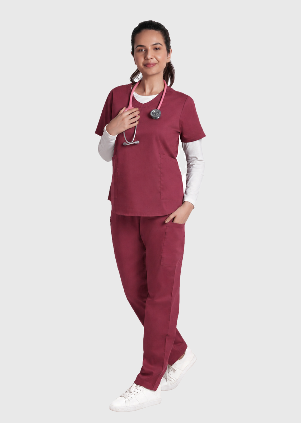 Scrub Top - Women's Cotton V-Neck 2 Pocket#color_Royal Plum