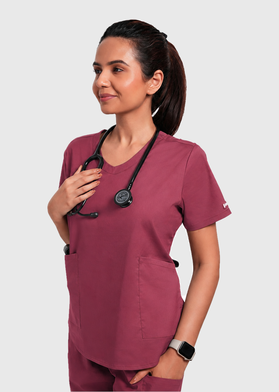 Scrub Set - Women's Cotton V Neck Top | Straight Pant | 6 Pockets#Color_Royal Plum
