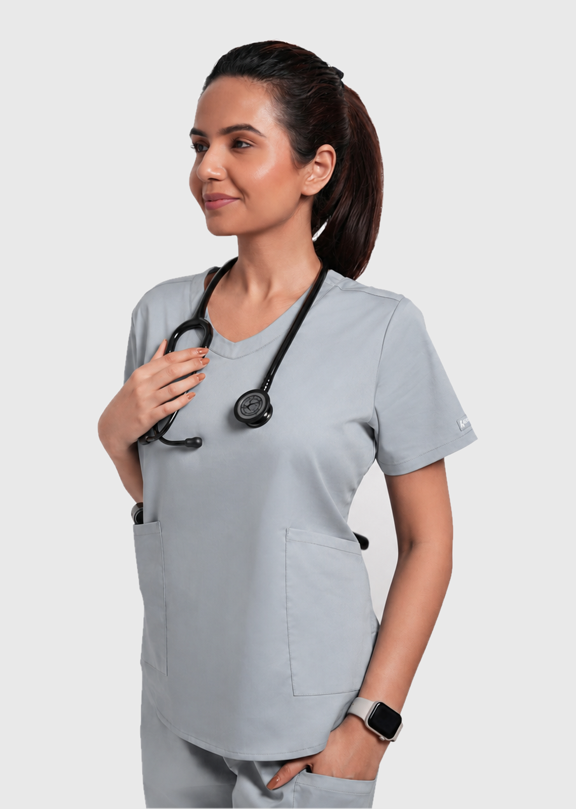 Scrub Set - Women's Cotton V Neck Top | Straight Pant | 6 Pockets#Color_Slate Grey