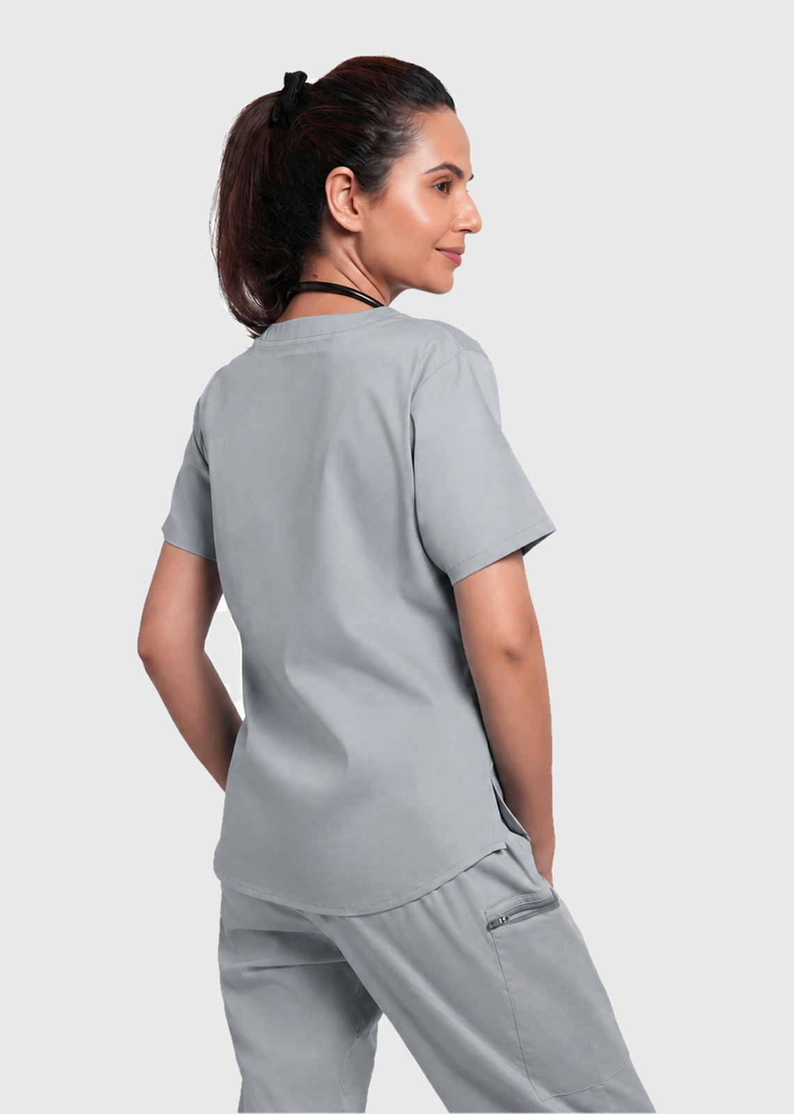 Scrub Top - Women's Cotton V-Neck 2 Pocket#color_Slate Grey