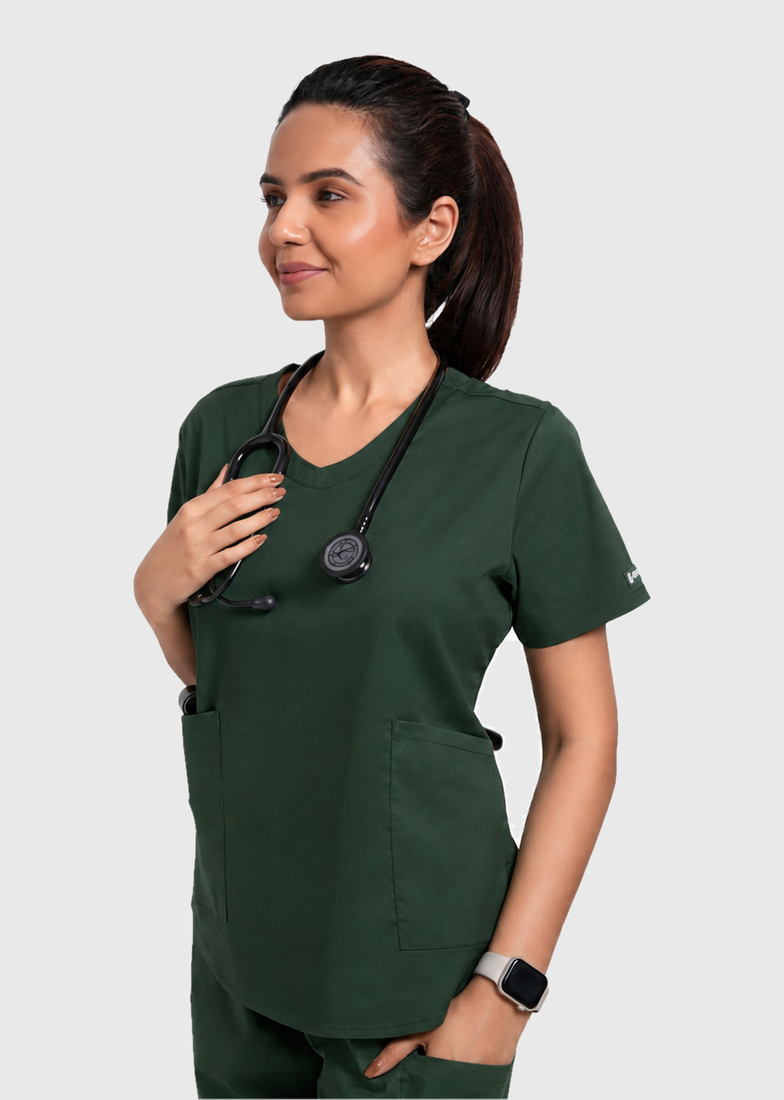 Scrub Top - Women's Cotton V-Neck 2 Pocket#color_Forest Green