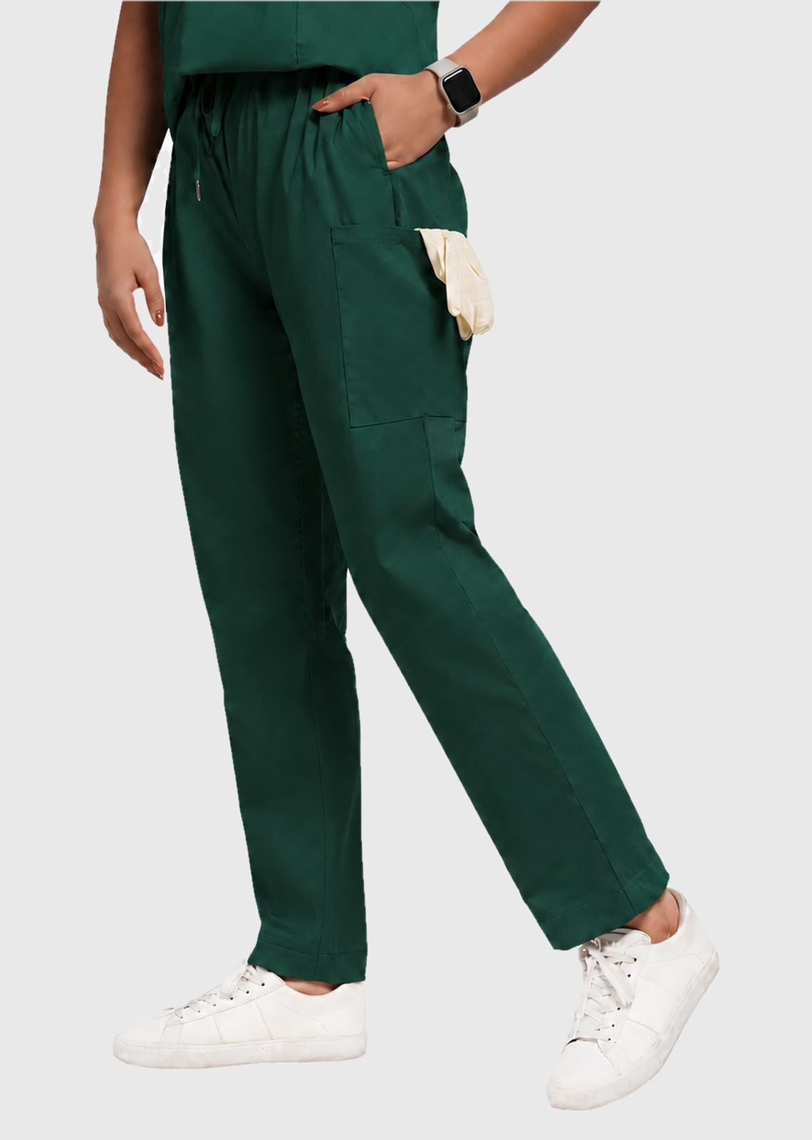Scrub Set - Women's Cotton V Neck Top | Straight Pant | 6 Pockets#Color_Forest Green