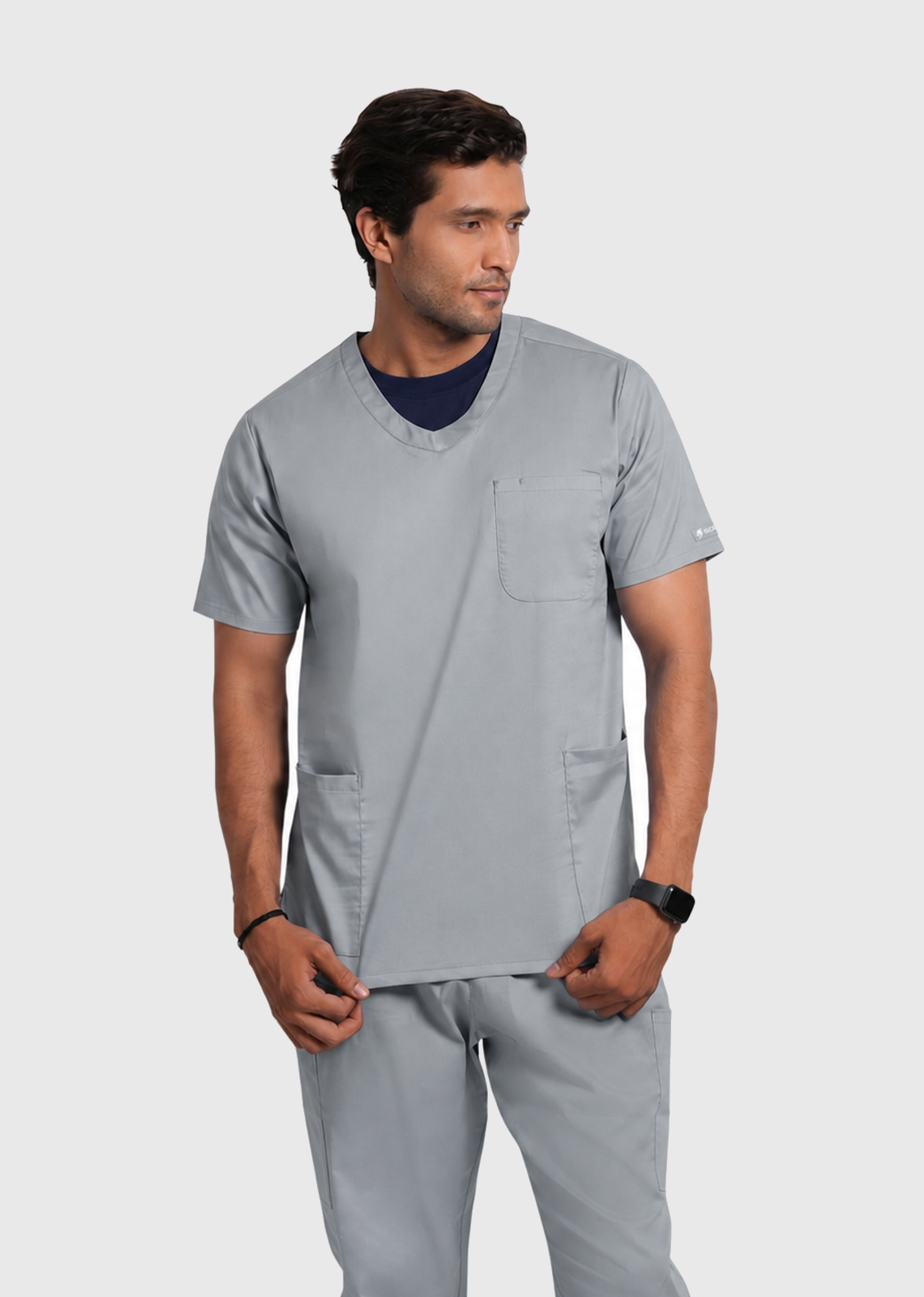 Scrub Set - Men's Cotton V Neck Top | Straight Pant | 7 Pocket#Color_Slate Grey