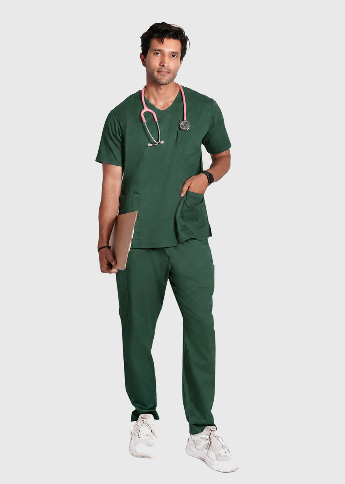 Scrub Top - Men's Cotton V-Neck 3 Pocket