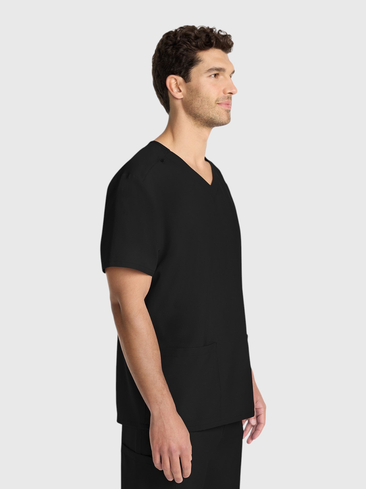 Modern V Neck 2 Pocket Unisex Scrub Top#Color_Black