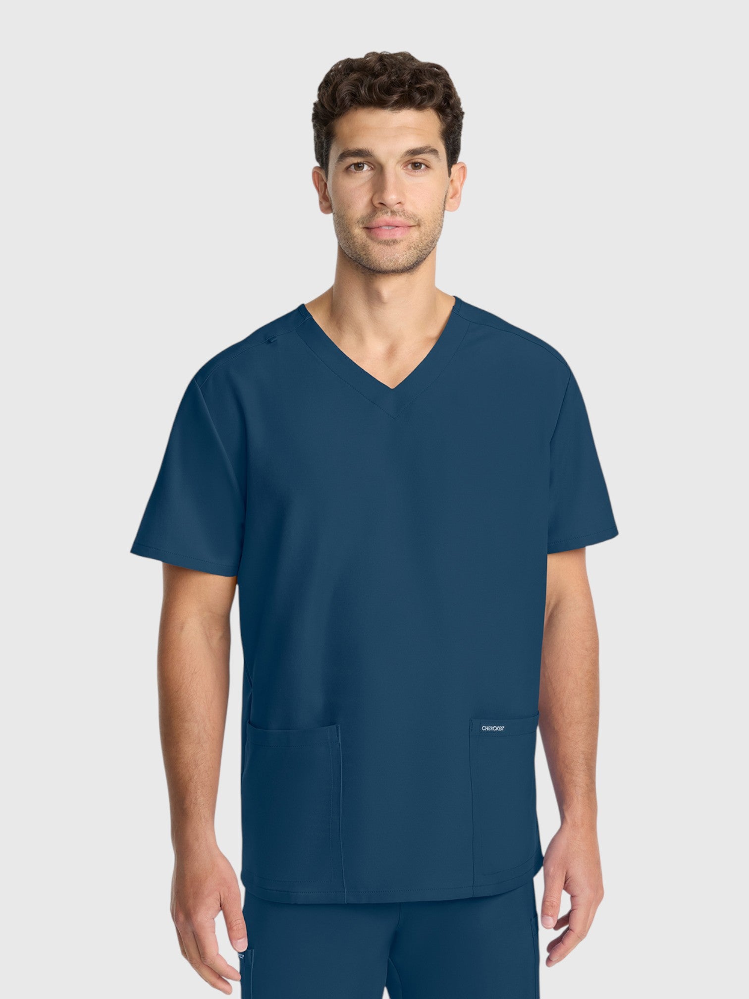 Modern V Neck 2 Pocket Unisex Scrub Top#Color_Caribbean Blue