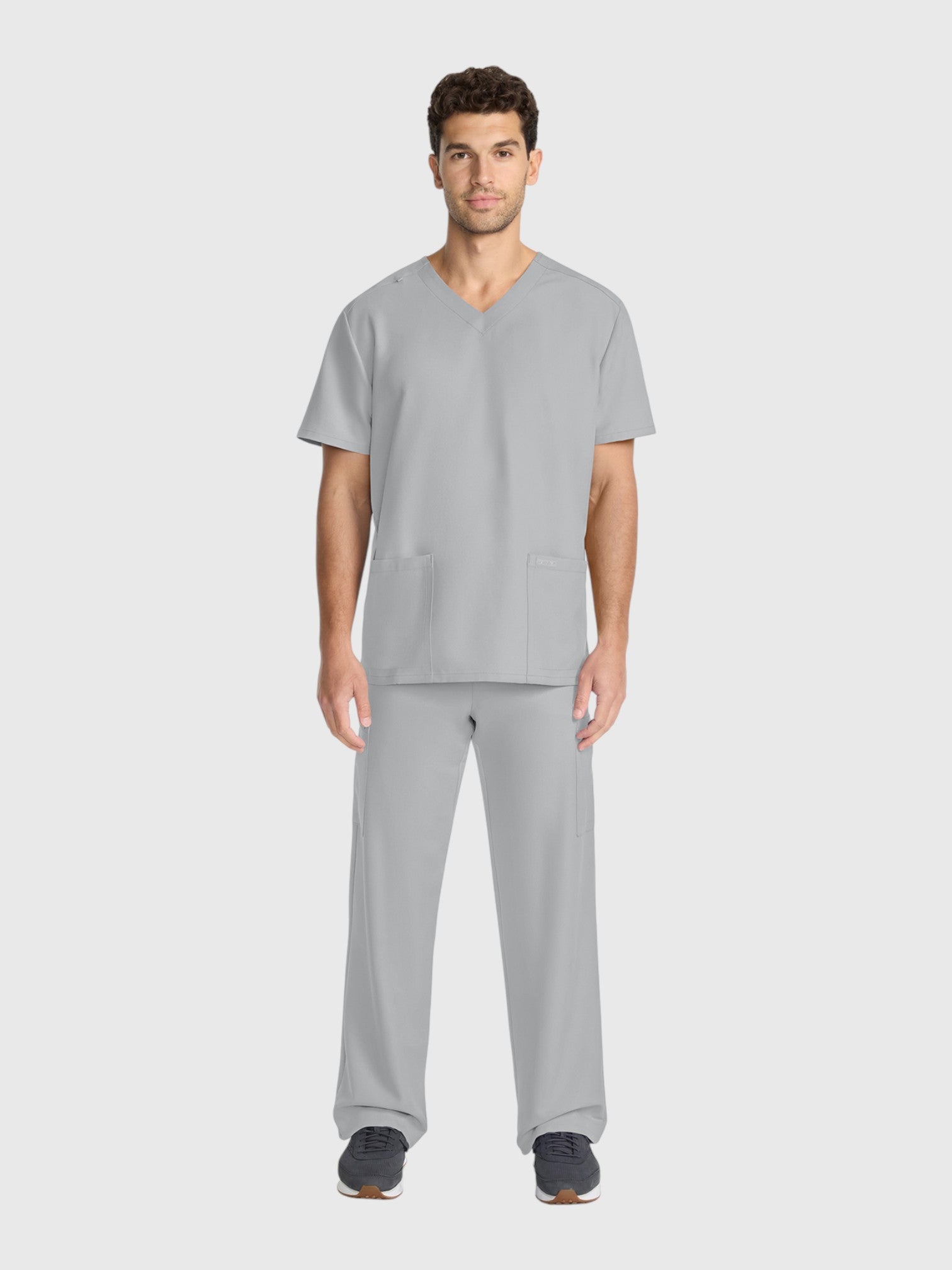 Modern V Neck 2 Pocket Unisex Scrub Top#Color_Grey