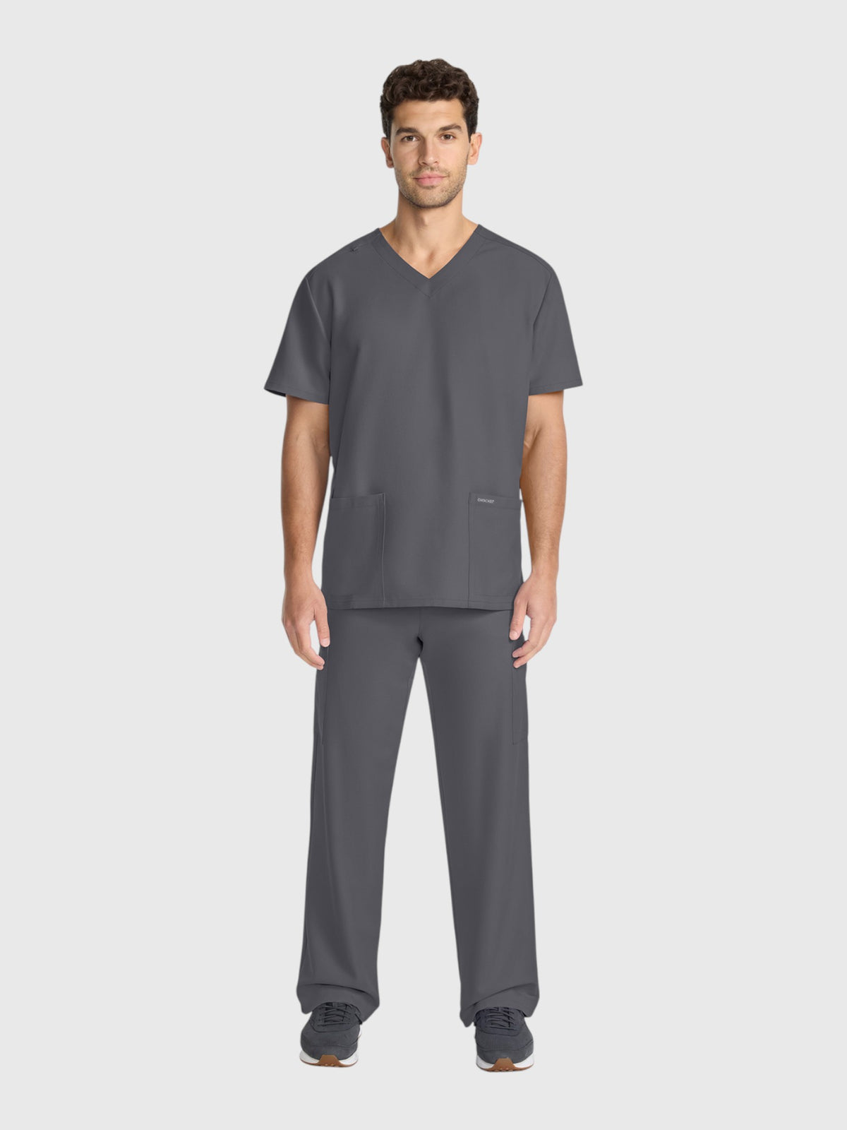 V-Neck Top | Straight Leg Pant 5 Pocket Unisex Scrub Set#Color_Pewter