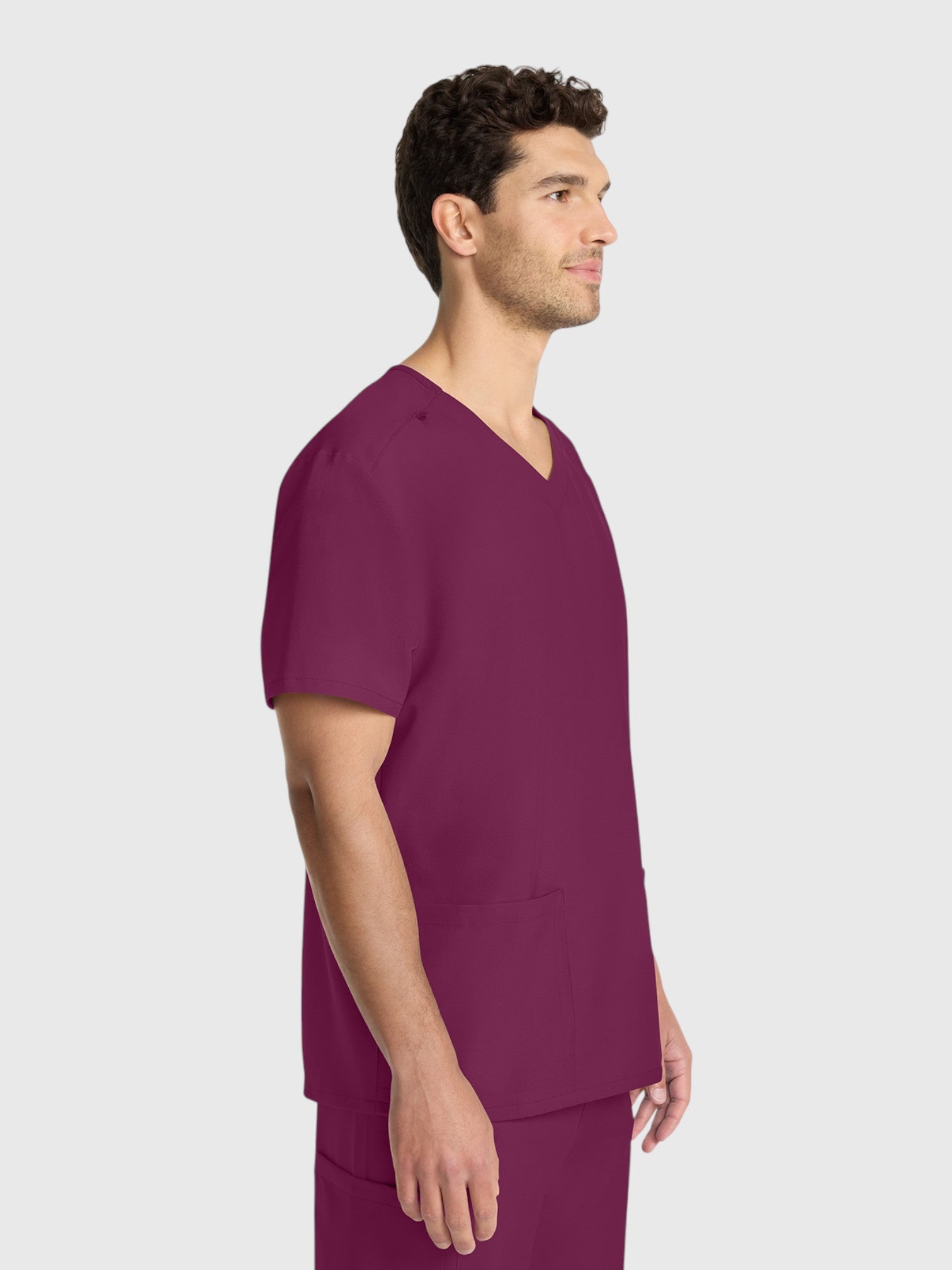 Modern V Neck 2 Pocket Unisex Scrub Top#Color_Wine