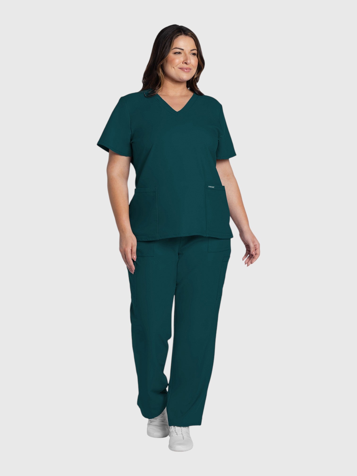 V-Neck Top | Straight Leg Pant 6 Pocket Women's Scrub Set#Color_Caribbean Blue