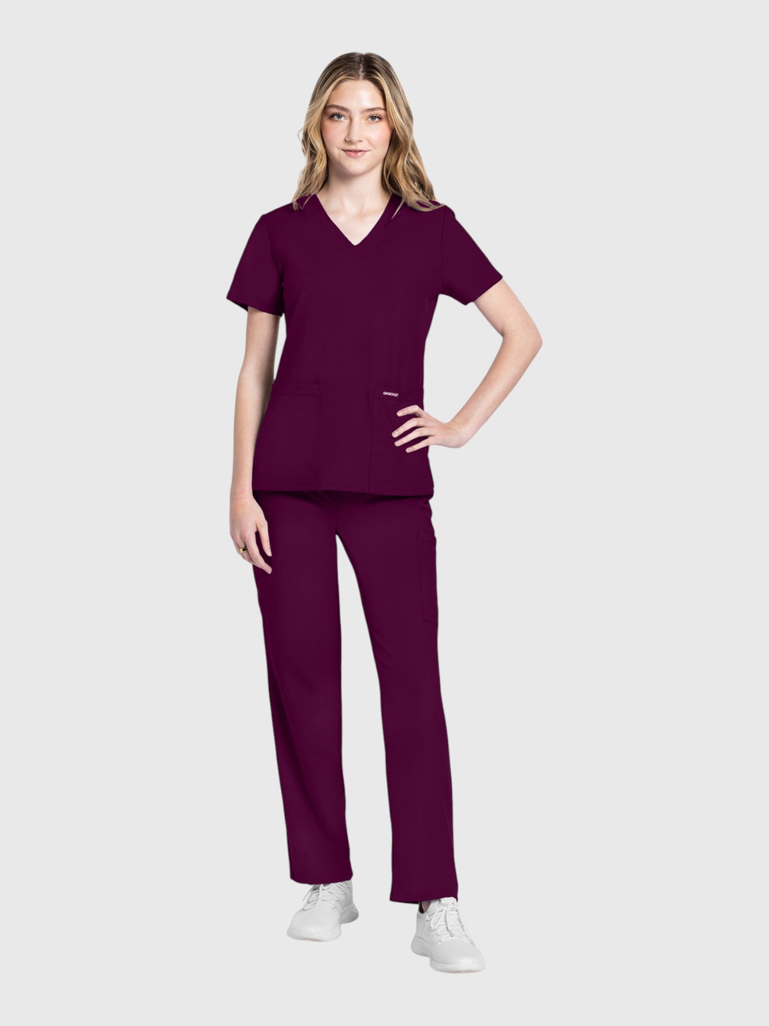 Modern V Neck 2 Pocket Women’s Scrub Top#Color_Wine