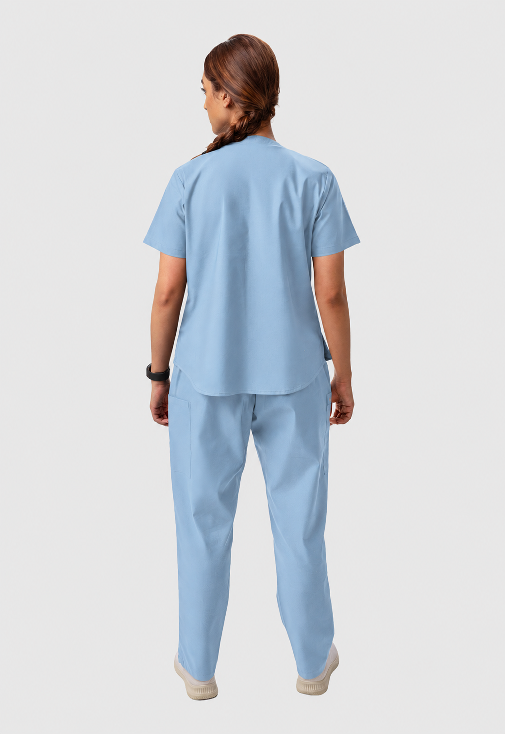 Modern V-Neck Top | Straight Pant 6 Pocket Women's Cotton ScrubSet#Color_Ceil Blue