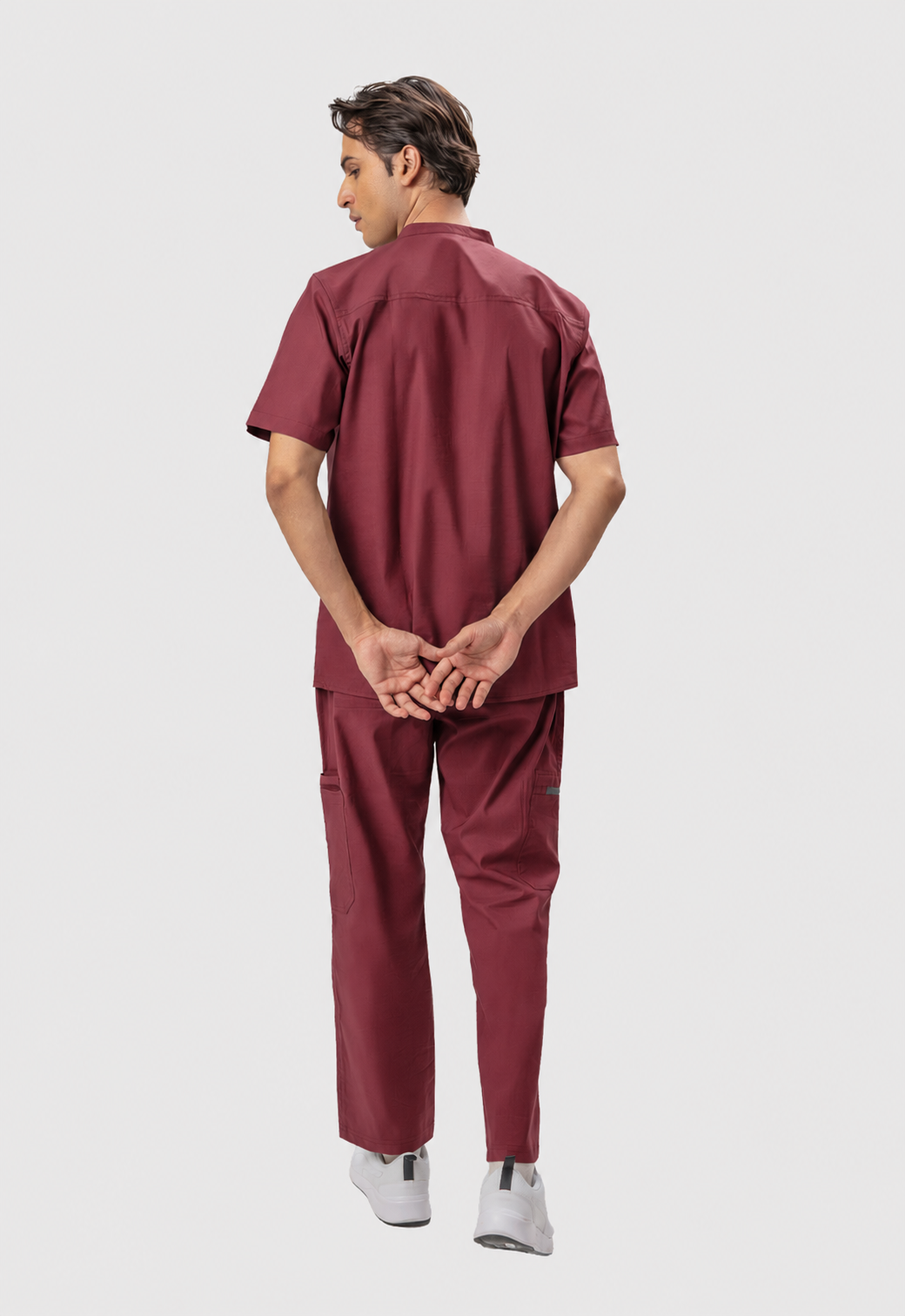 Mandarin Collar Top| Cargo Pant 9 Pocket Men's Cotton ScrubSet#Color_Royal Plum