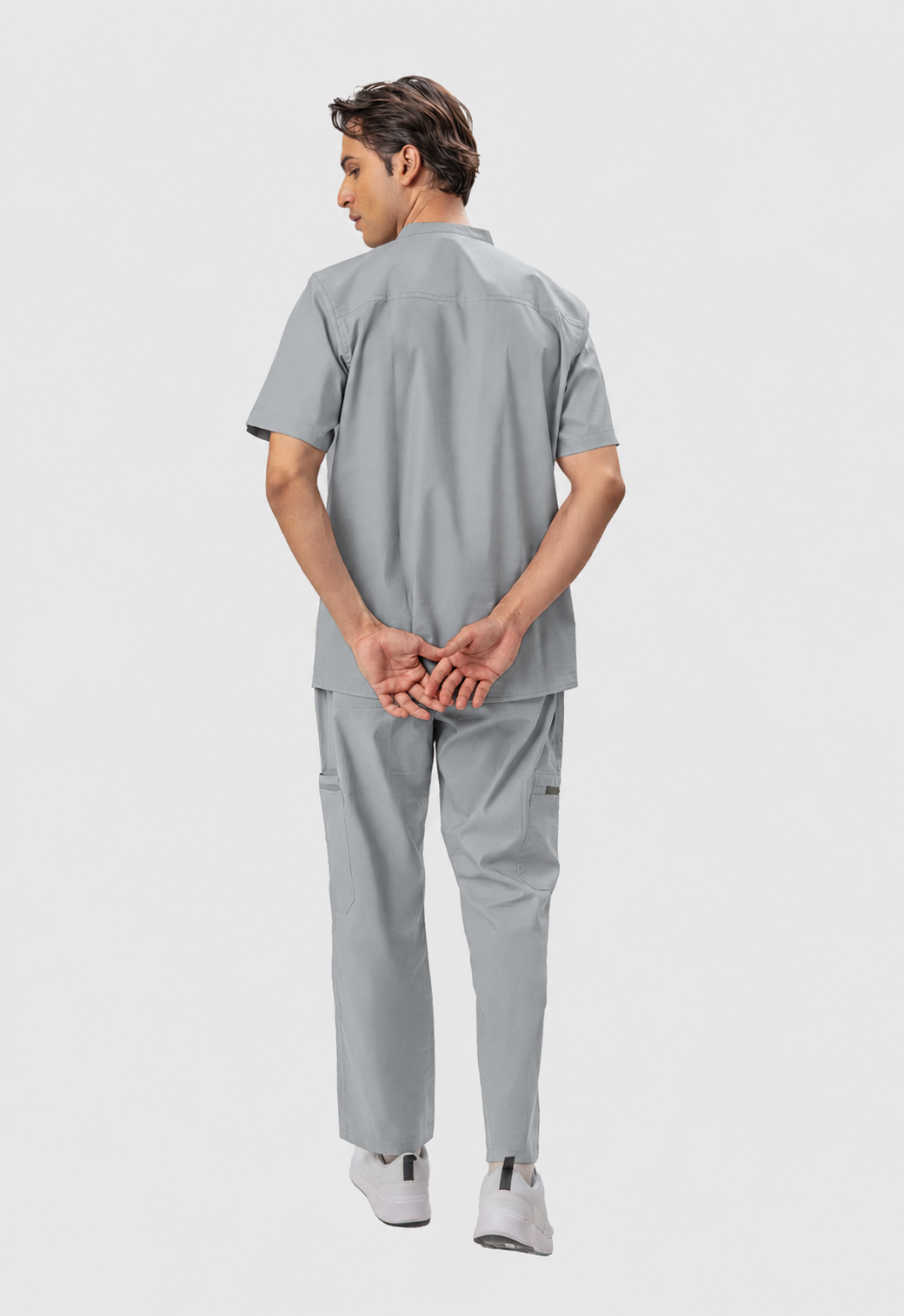 Mandarin Collar Top| Cargo Pant 9 Pocket Men's Cotton ScrubSet#Color_Slate Grey