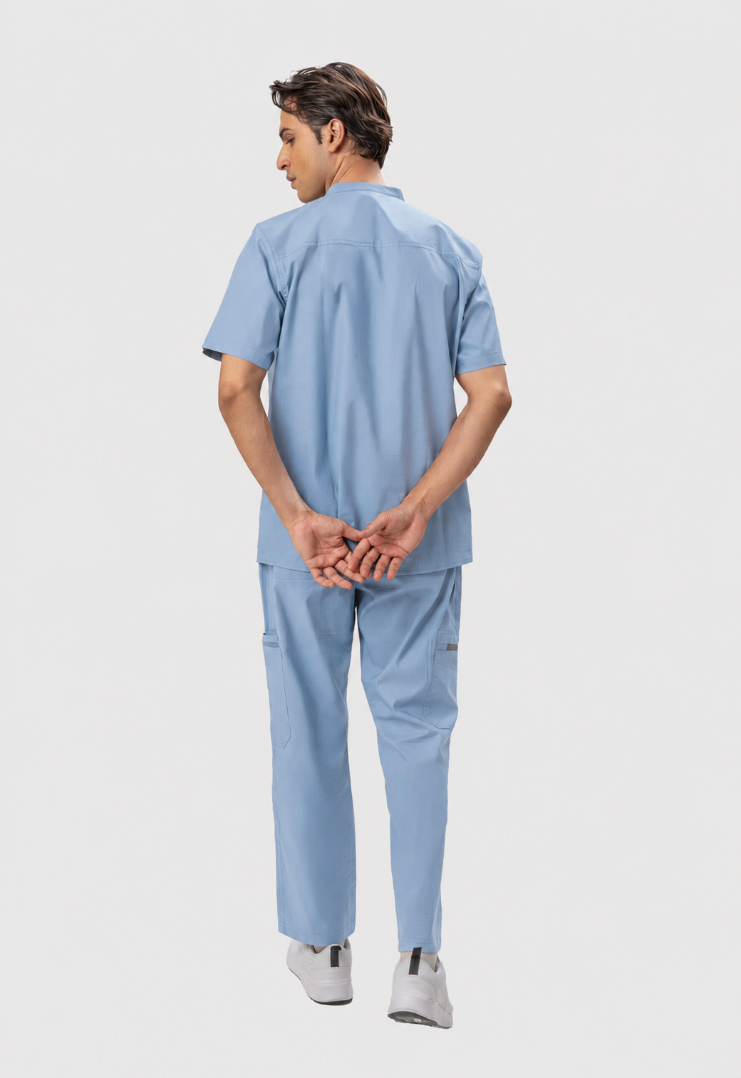 Mandarin Collar Top| Cargo Pant 9 Pocket Men's Cotton ScrubSet#Color_Ceil Blue