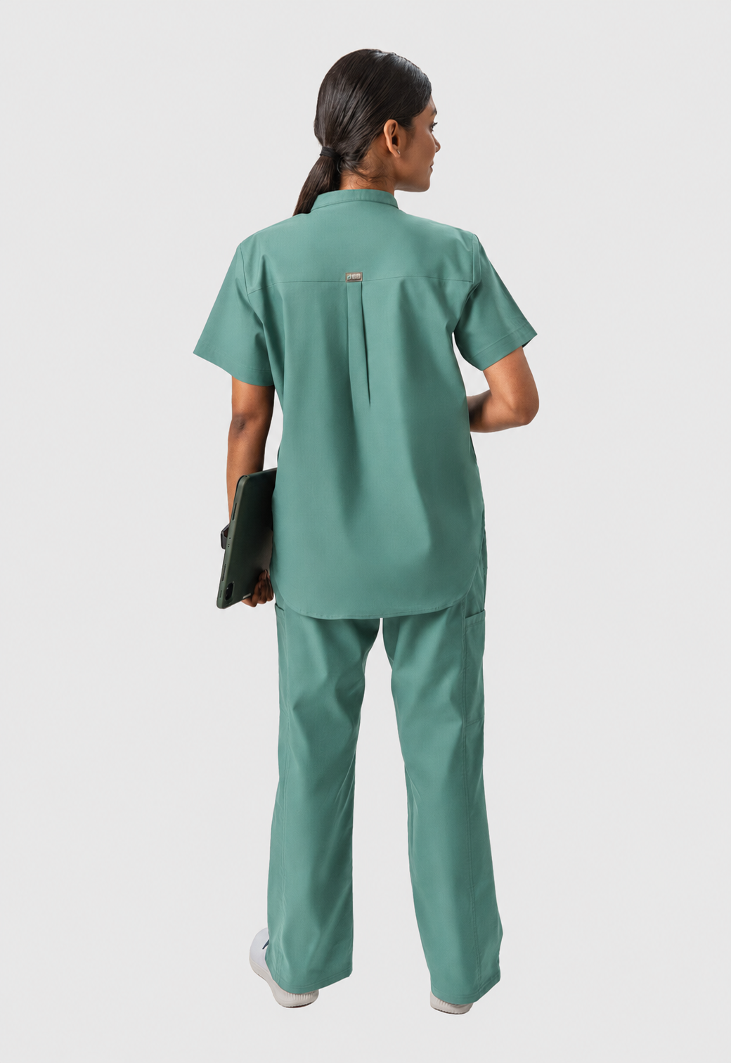 Mandarin Collar Top | Wide Leg Pant 7 Pocket Women's Cotton ScrubSet#Color_Ocean Teal