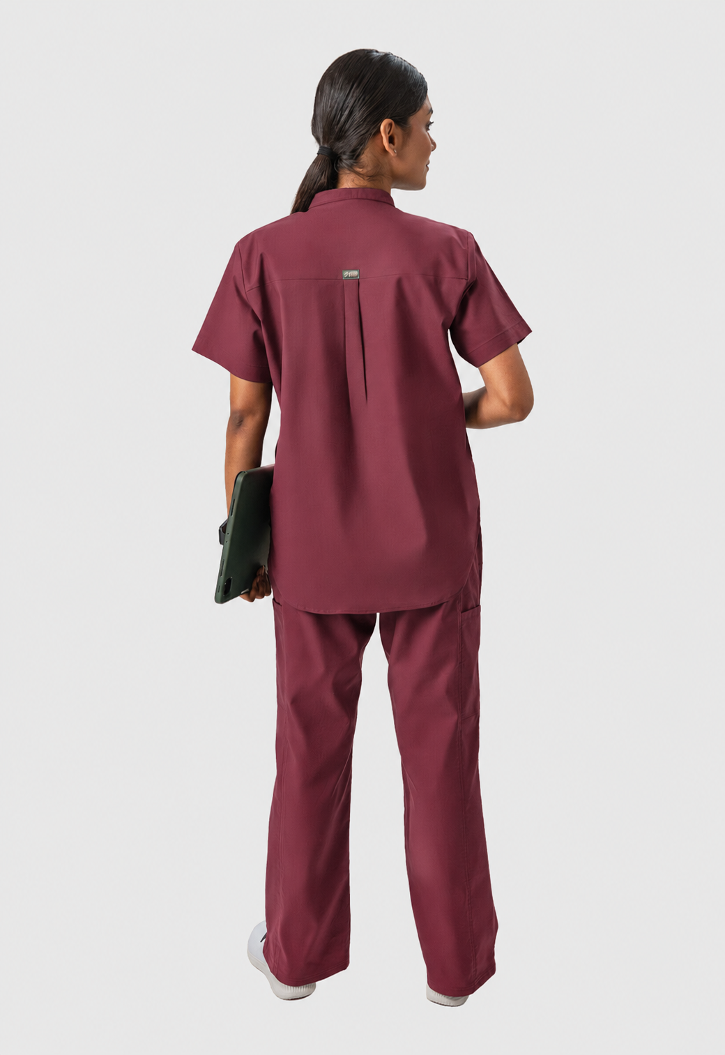 Mandarin Collar Top | Wide Leg Pant 7 Pocket Women's Cotton ScrubSet#Color_Royal Plum