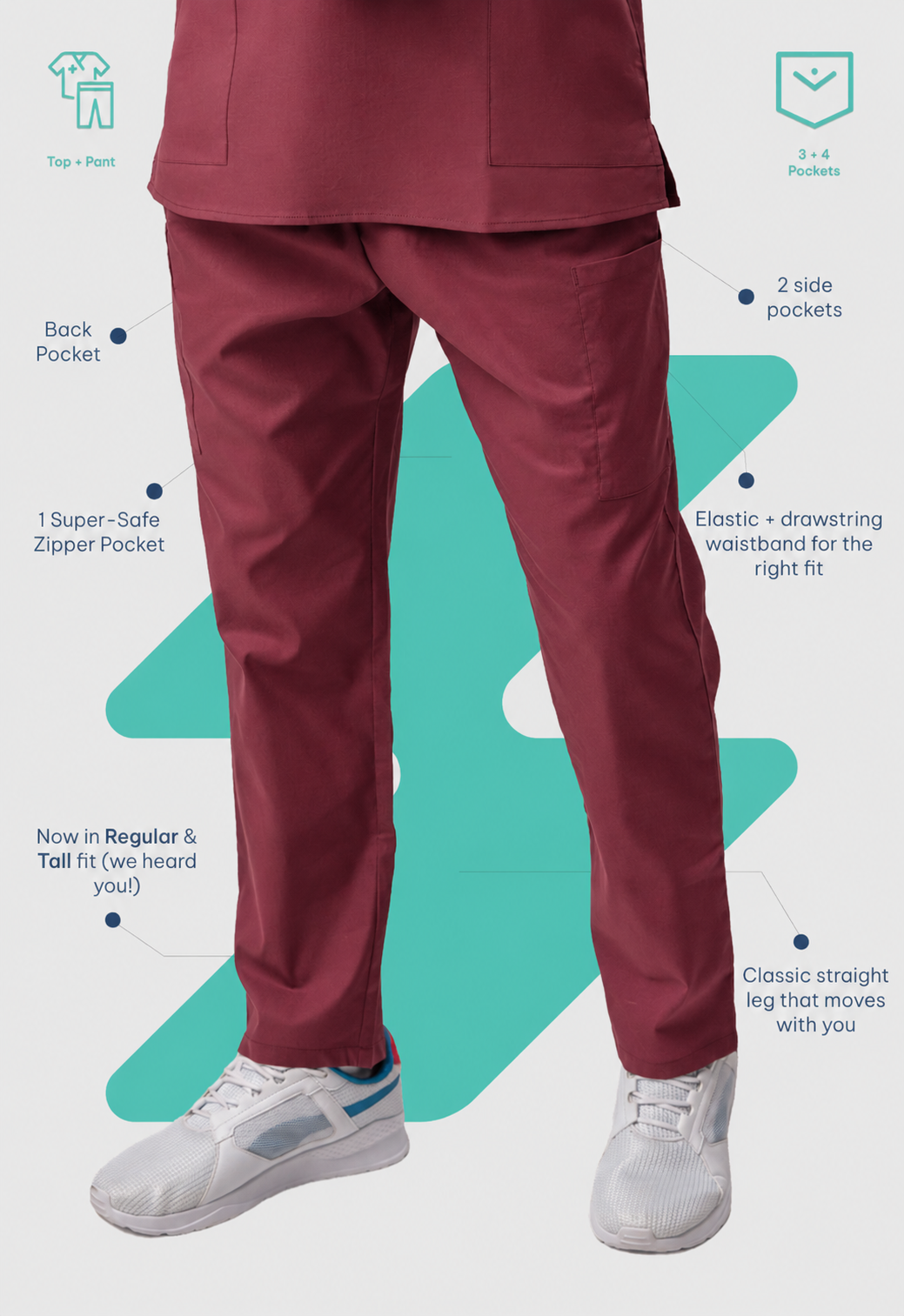 Modern V-Neck Top | Straight Pant 7 Pocket Men's Cotton ScrubSet#Color_Royal Plum