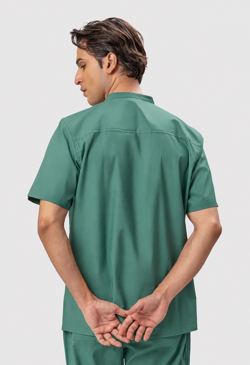 Mandarin Collar 3 Pocket Men's Cotton Scrub Top#Color_Ocean Teal