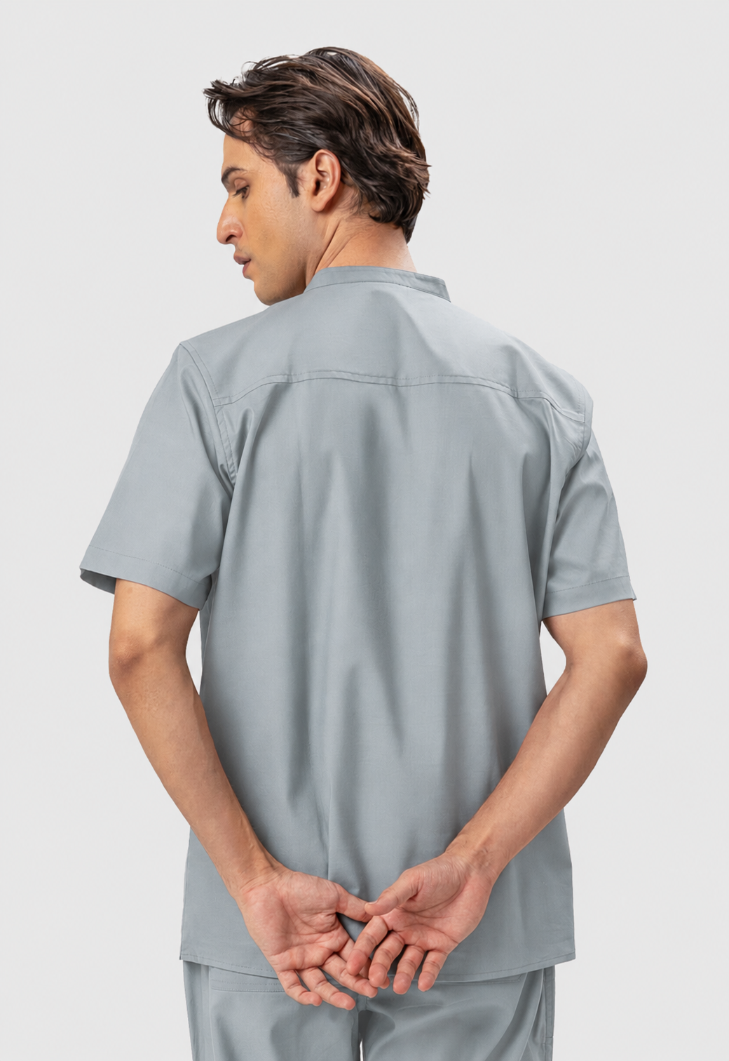 Mandarin Collar 3 Pocket Men's Cotton Scrub Top#Color_Slate Grey