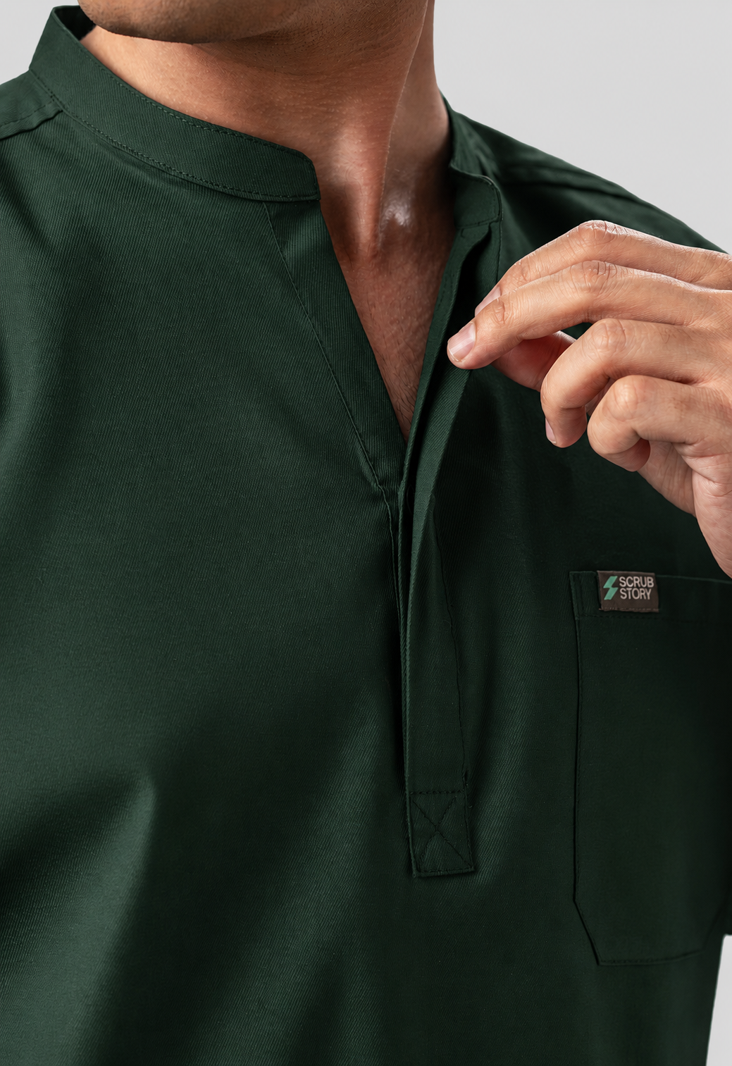 Mandarin Collar 3 Pocket Men's Cotton Scrub Top#Color_Forest Green