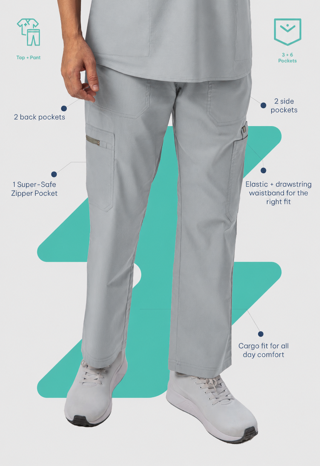 Mandarin Collar Top| Cargo Pant 9 Pocket Men's Cotton ScrubSet#Color_Slate Grey