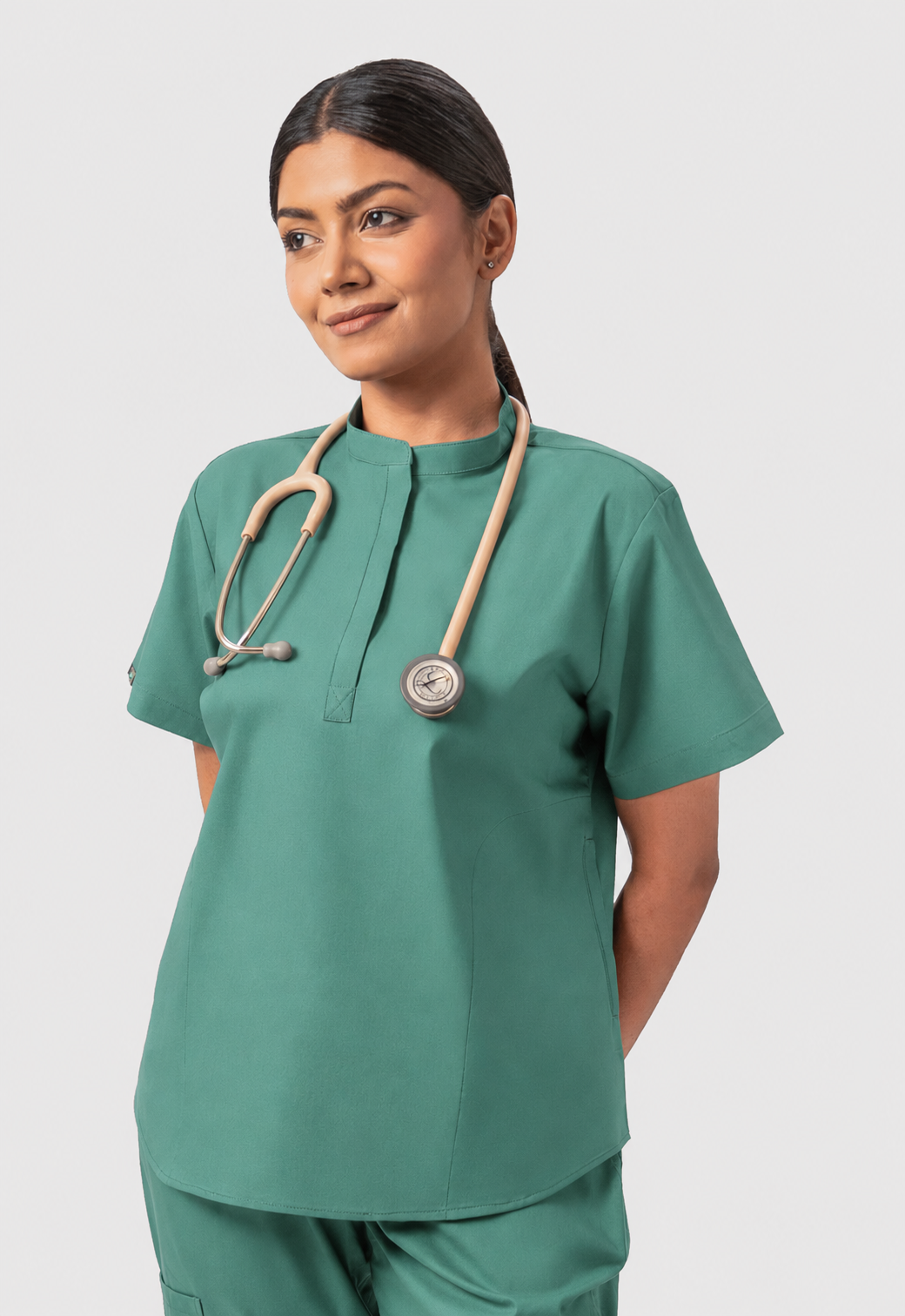 Mandarin Collar 2 Pocket Women's Cotton Scrub Top#Color_Ocean Teal