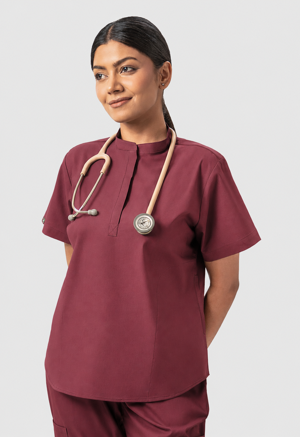 Mandarin Collar 2 Pocket Women's Cotton Scrub Top#Color_Royal Plum