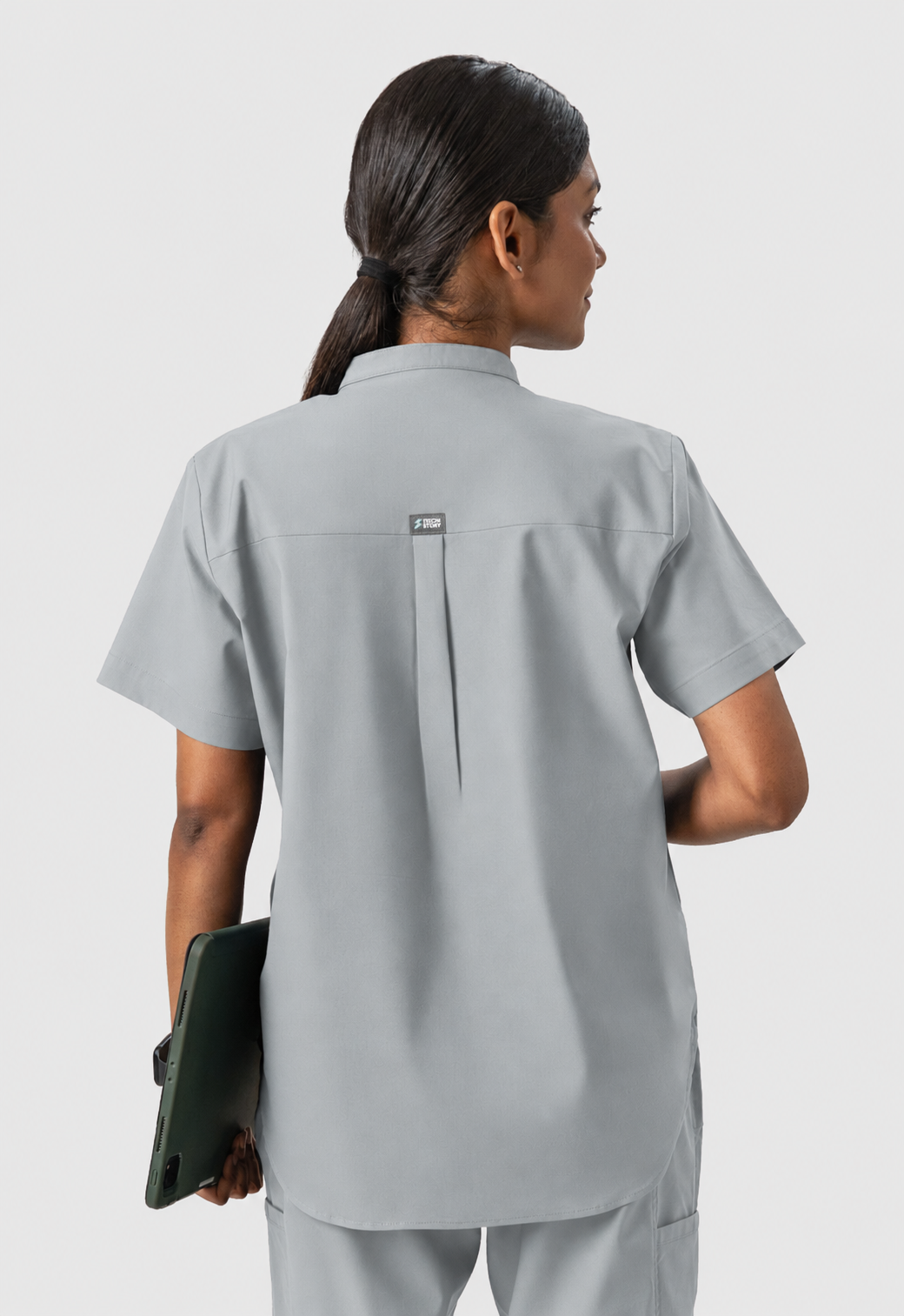 Mandarin Collar 2 Pocket Women's Cotton Scrub Top#Color_Slate Grey