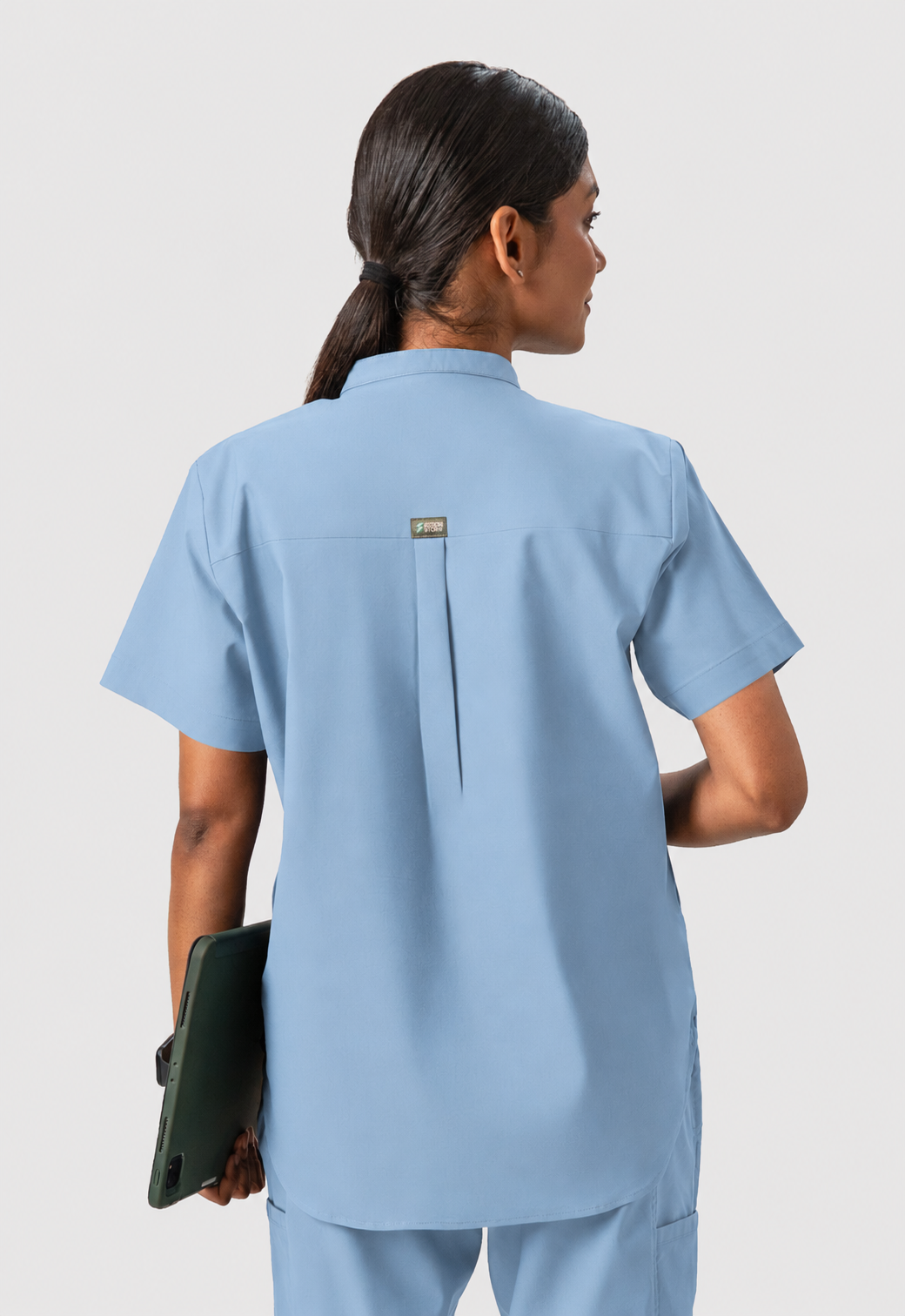 Mandarin Collar 2 Pocket Women's Cotton Scrub Top#Color_Ceil Blue