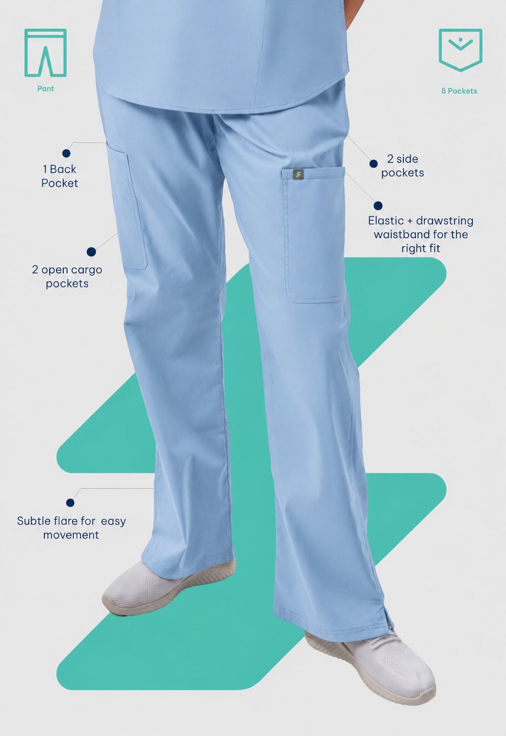 Wide Leg 5 Pockets Women's Scrub Pant#Color_Ceil Blue