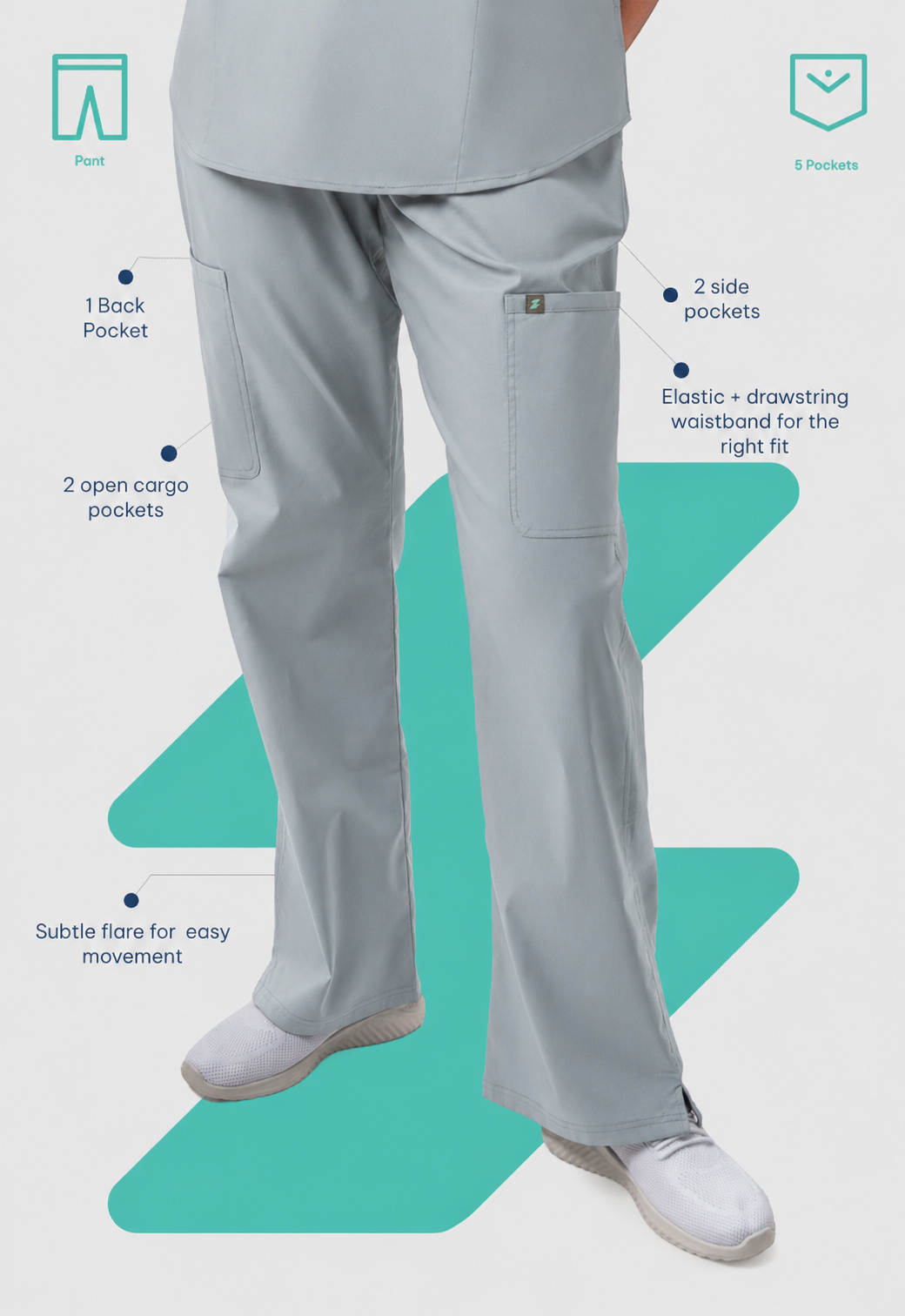 Wide Leg 5 Pockets Women's Scrub Pant#Color_Slate Grey