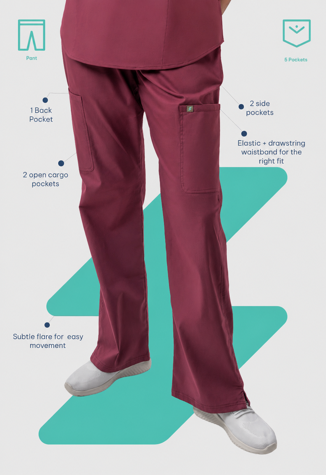 Wide Leg 5 Pockets Women's Scrub Pant#Color_Royal Plum