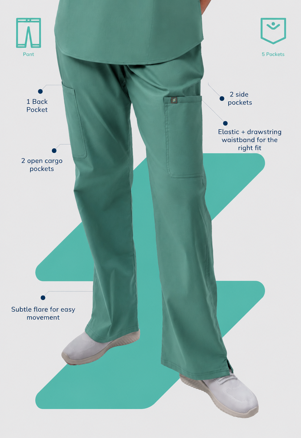 Wide Leg 5 Pockets Women's Scrub Pant#Color_Ocean Teal