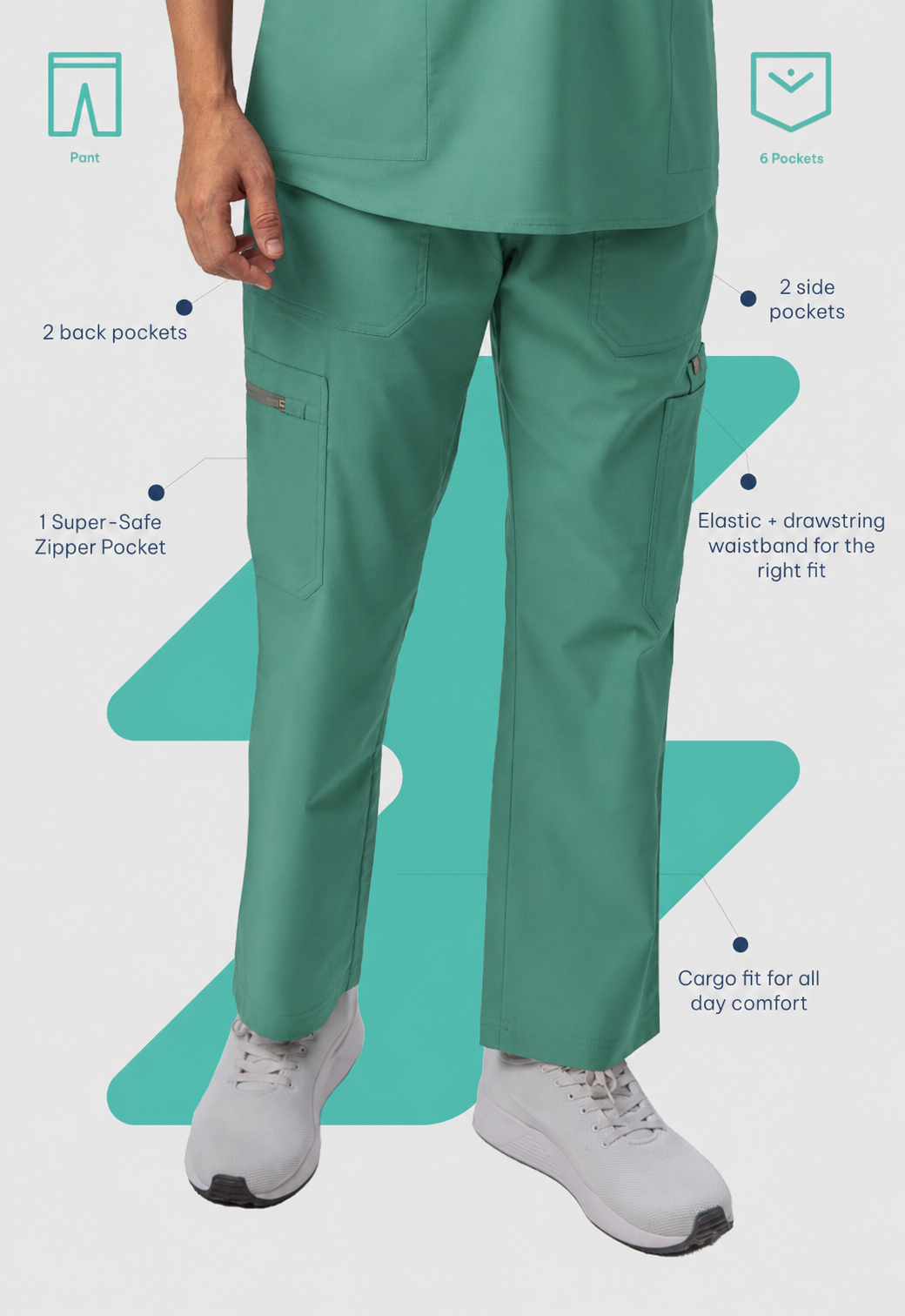Cargo 6 Pocket Men's Cotton Scrub Pant#Color_Ocean Teal