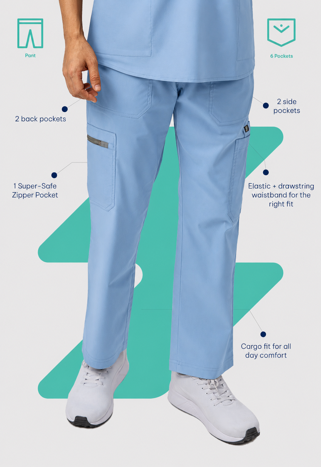 Cargo 6 Pocket Men's Cotton Scrub Pant#Color_Ceil Blue