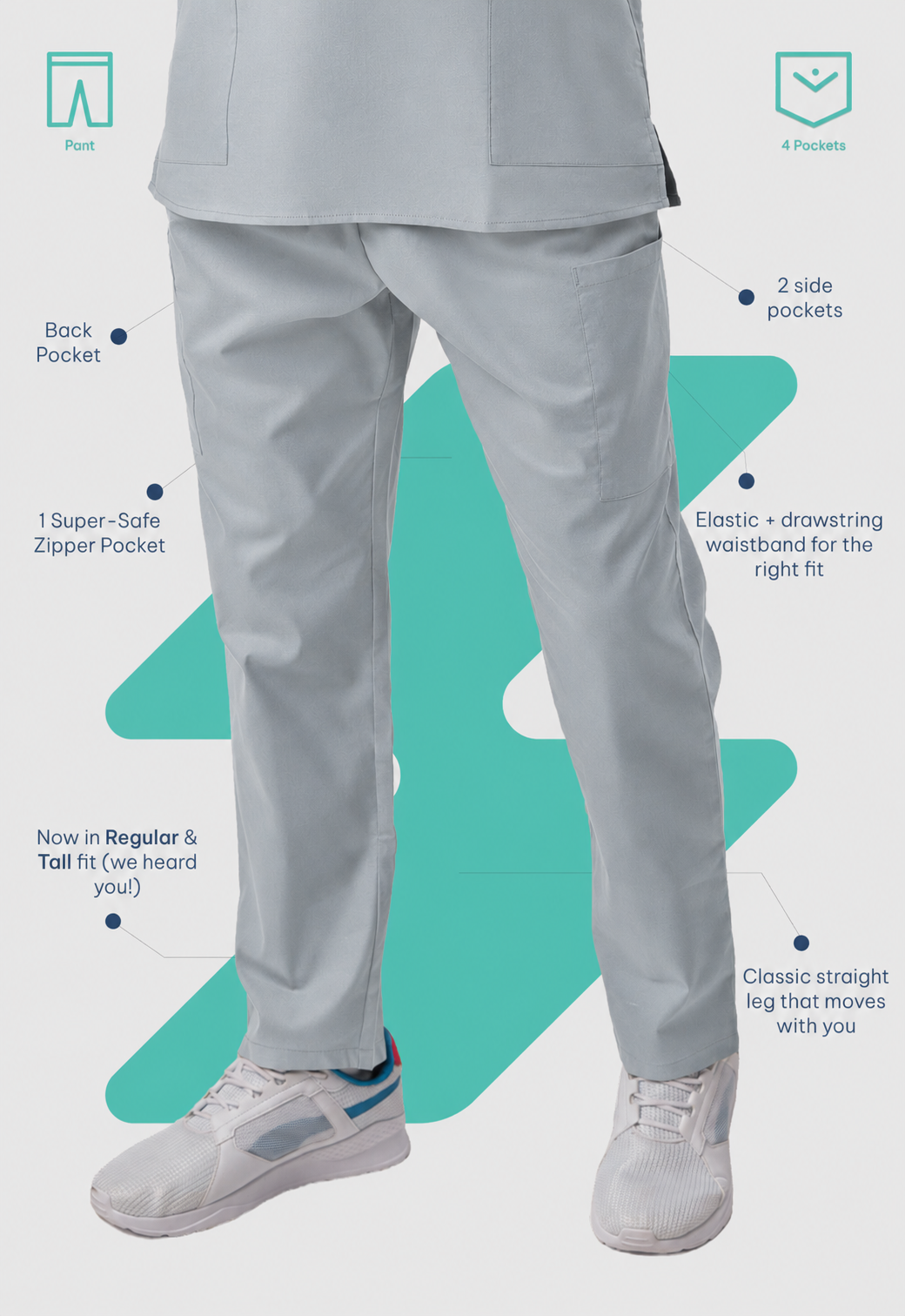 Straight 4 Pockets Men's Cotton Scrub Pant#Color_Slate Grey