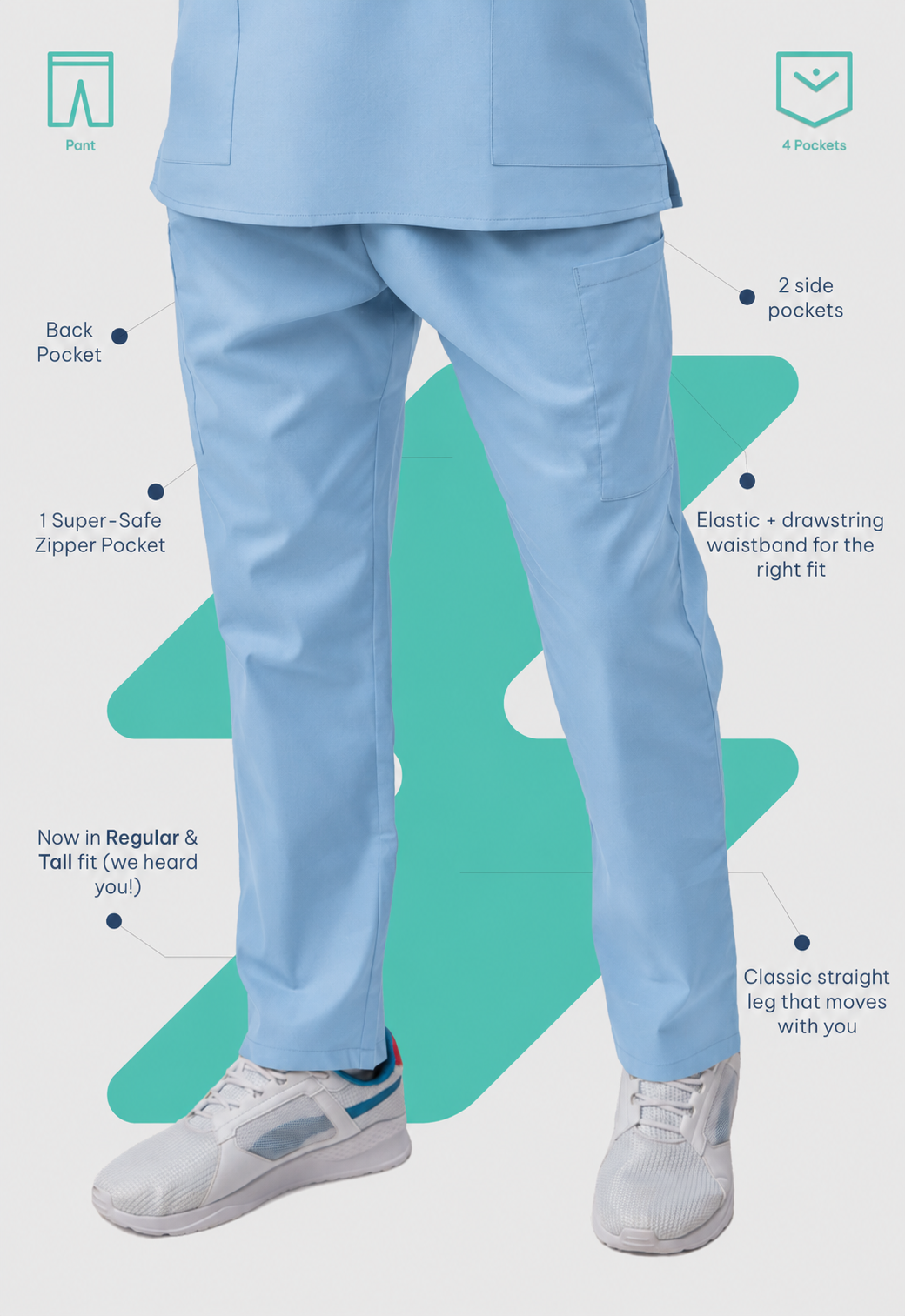 Straight 4 Pockets Men's Cotton Scrub Pant#Color_Ceil Blue